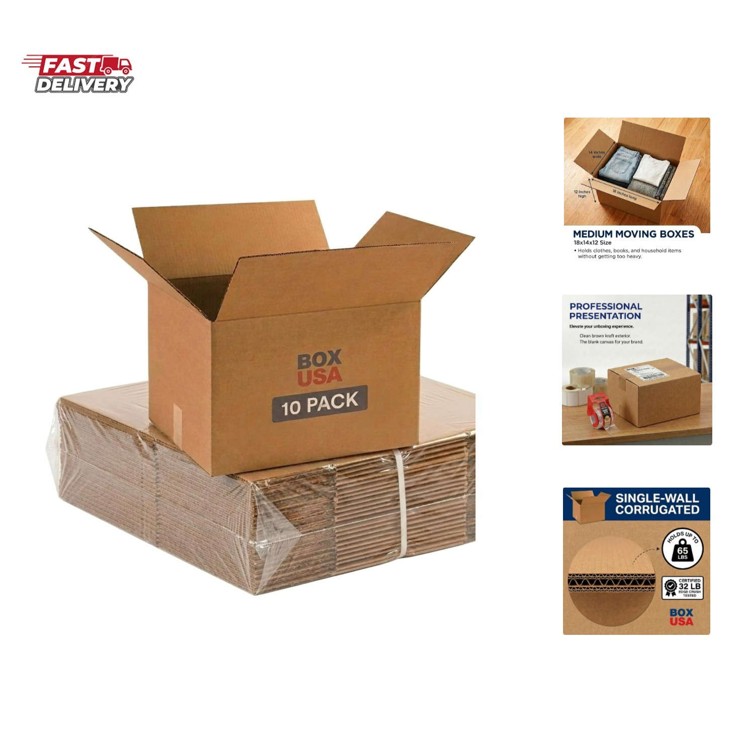 Moving Boxes Medium 18″L x 14″W x 12″H 10-Pack | Corrugated Cardboard Box for…