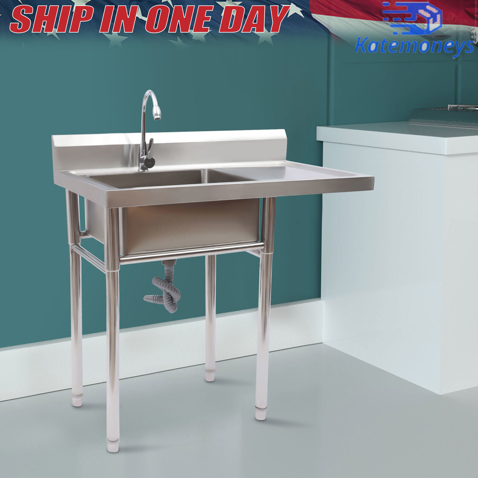 1 Compartment Commercial Utility & Prep Sink Kitchen Sink+Faucet Stainless Steel