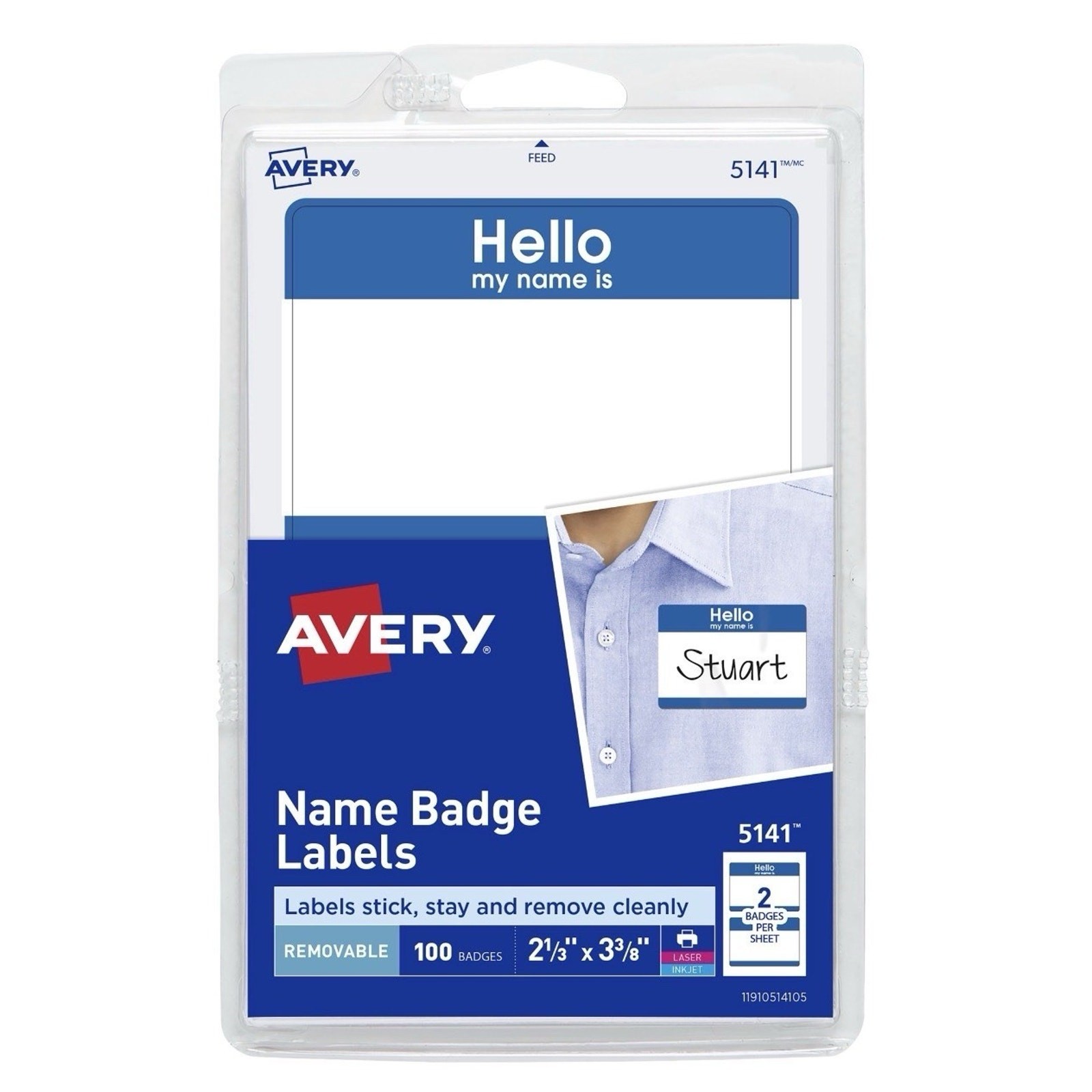 Avery Hello My Name Is Name Tags, Blue Border, 100 Badges