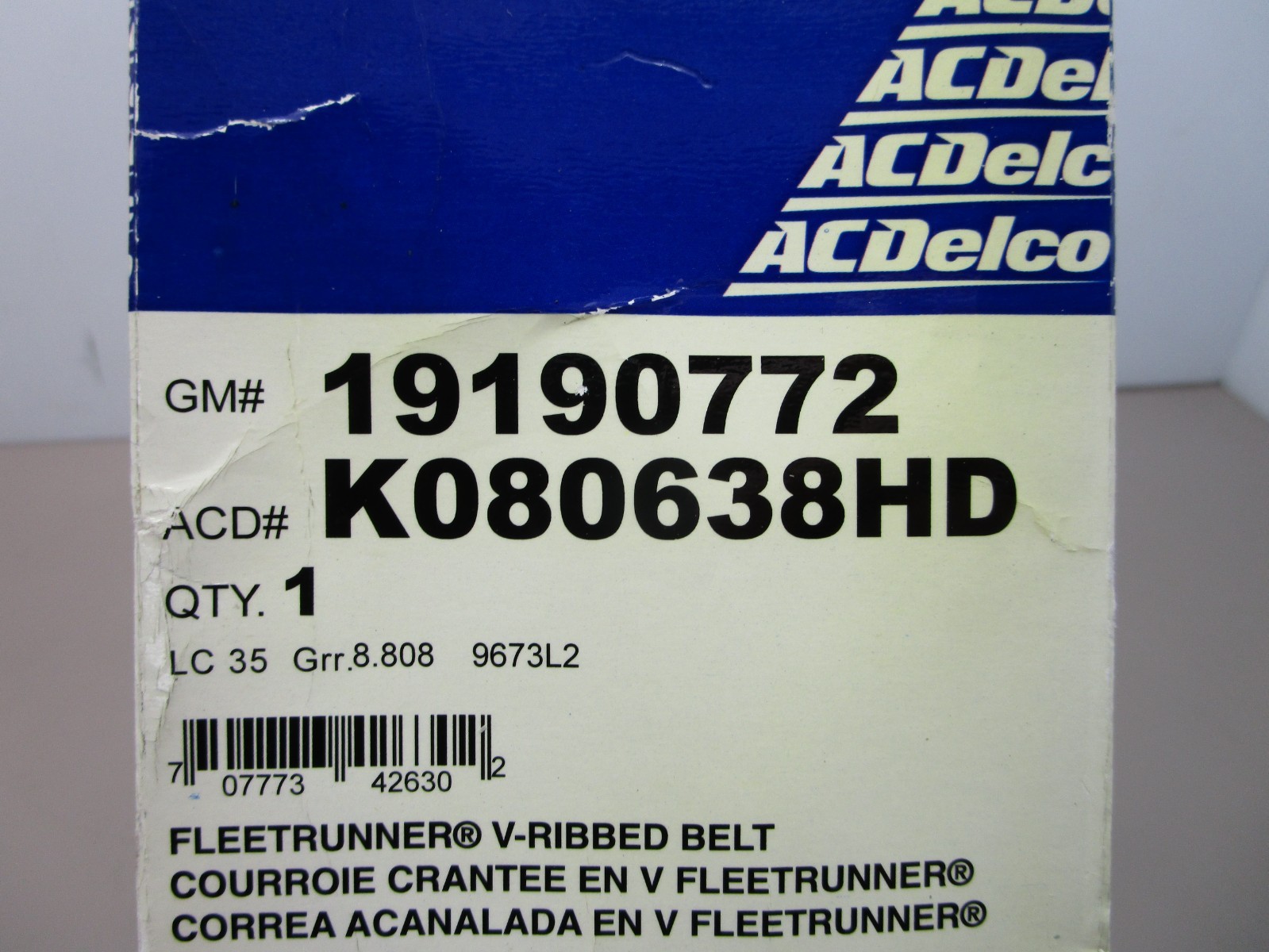 ACDelco K080638HD Gates Fleetrunner V-Ribbed Belt GM 19190772