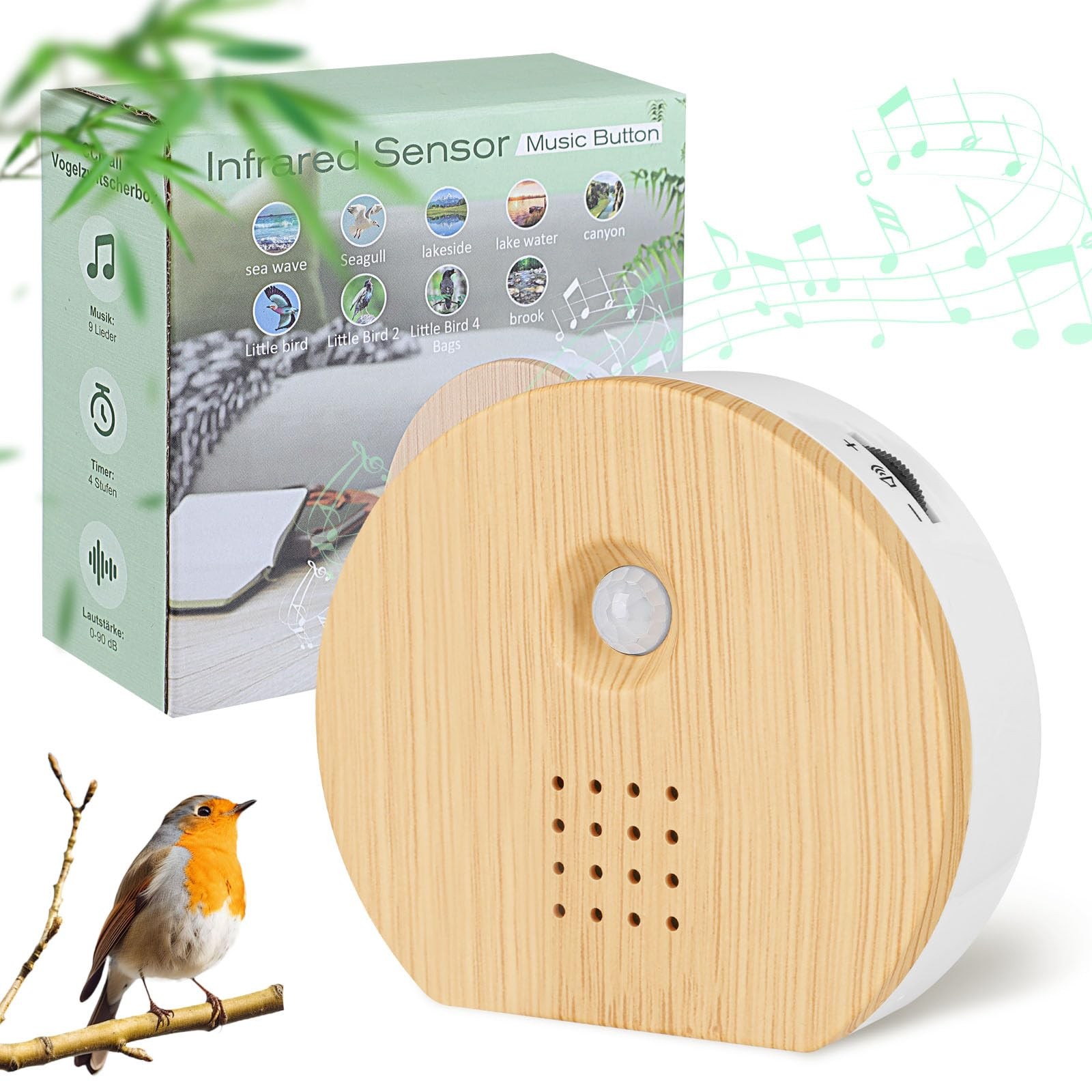 Fllvilley Singing Bird Original White Noise Nature Sound Motion Sensor Portable