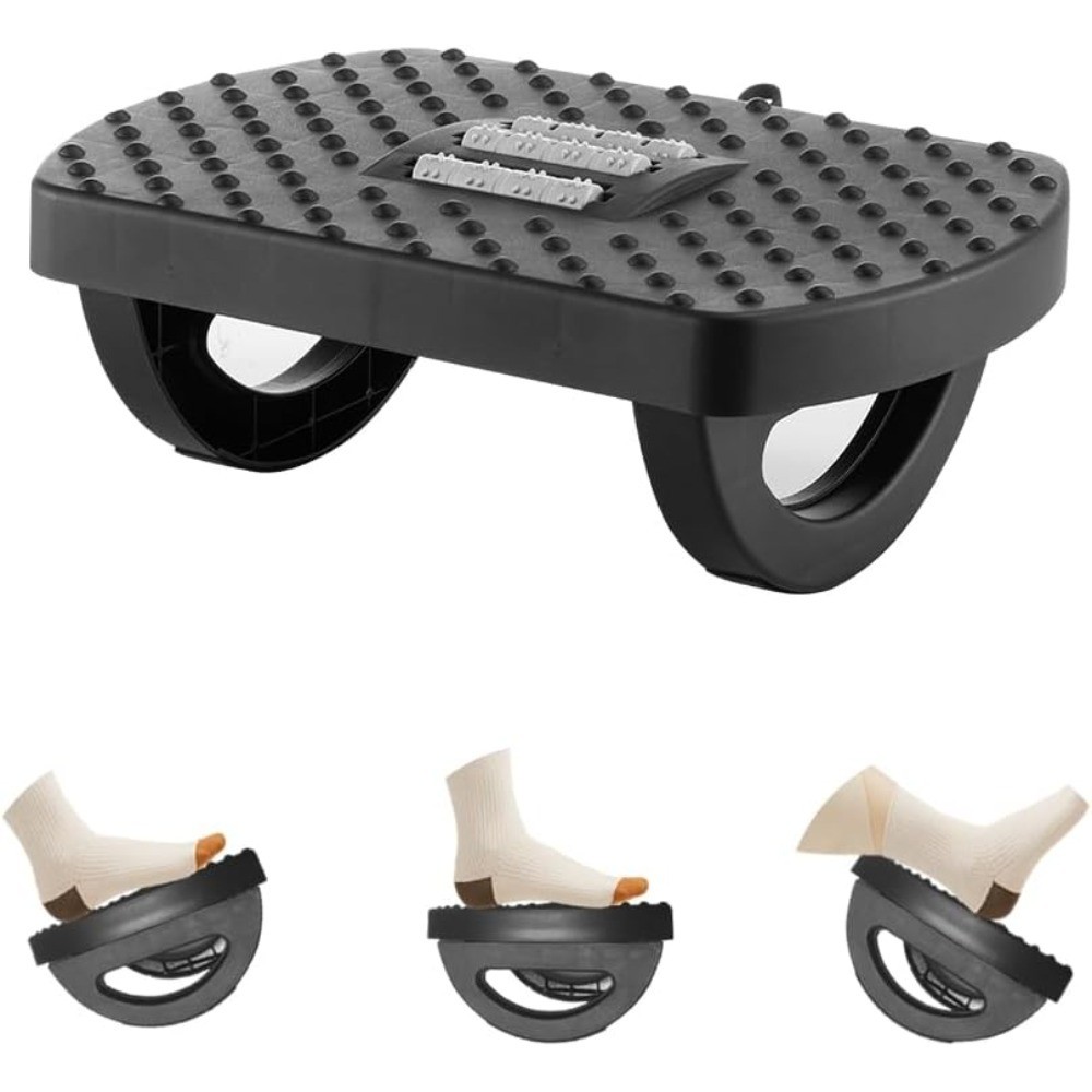 Ergonomic Under Desk Foot Rest with Rocking Base, Massage Roller and Portable