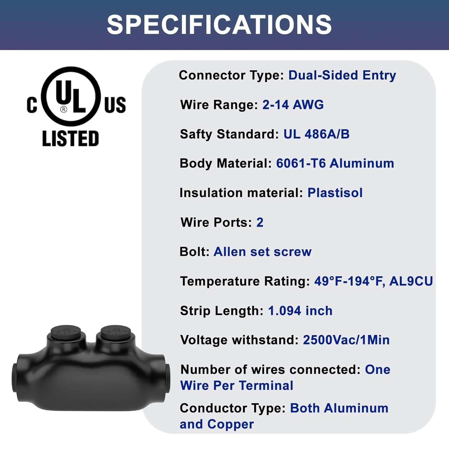 5Pack 2 Port Insulated Wire Connectors Black Splice Connector 2-14 AWG UL Listed