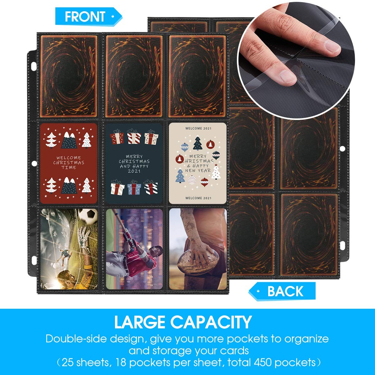 540 Pockets Card Sleeves Binder Sheets 9 Pocket Page Protector for Trading Cards