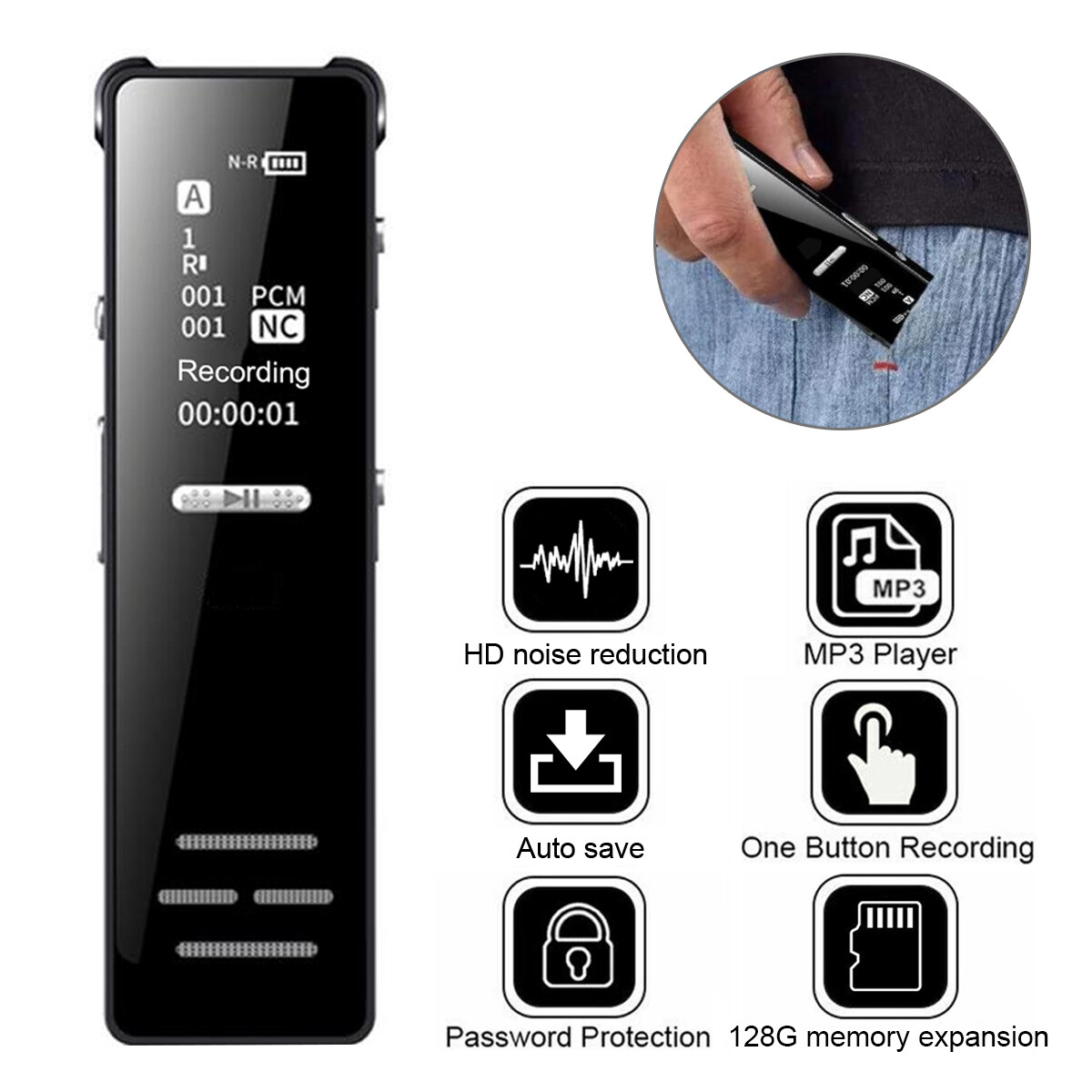 128G Voice Activated Mini Spy Digital Sound Audio Recorder Dictaphone MP3 Player