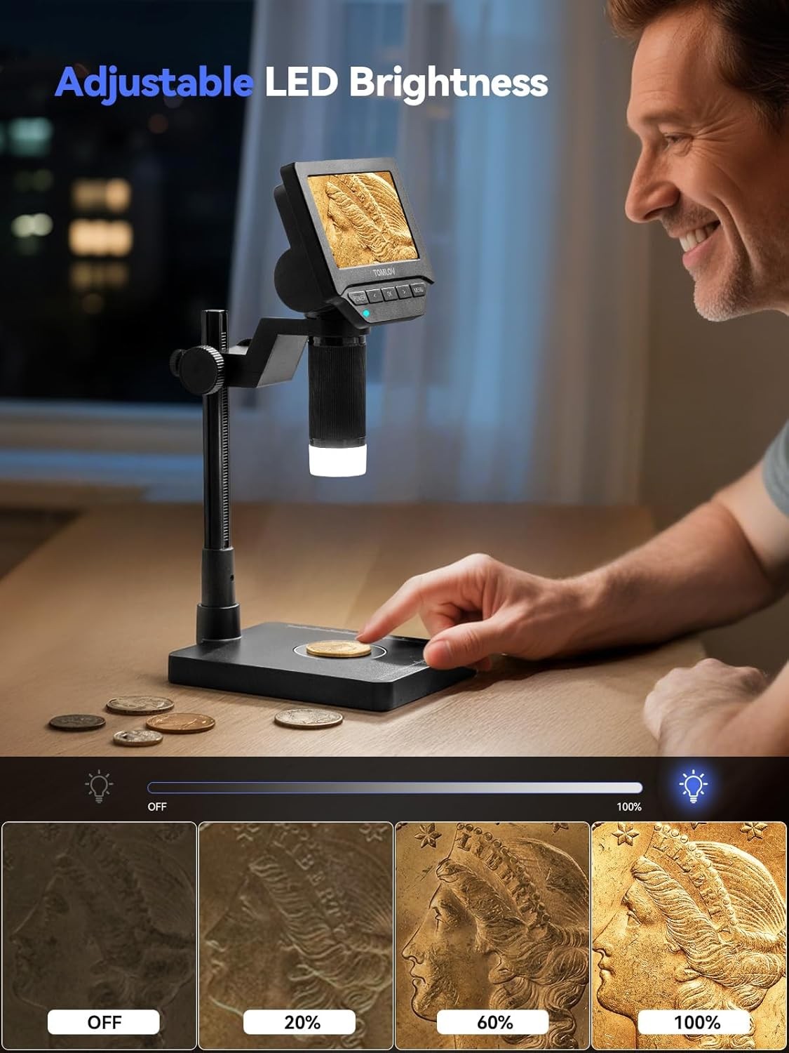 TOMLOV 4.3″ Digital Microscope 200X Coin Microscope Weight Scale for Collectors