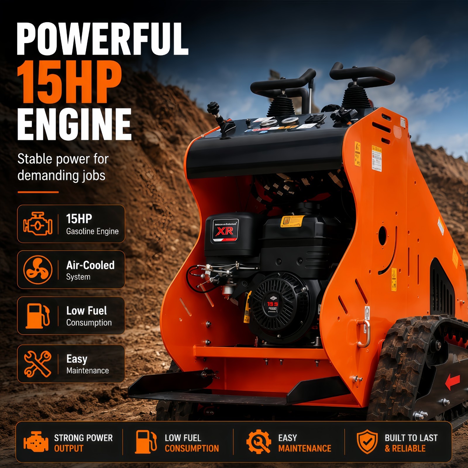 15HP Mini Skid Steer Loader Gasoline Crawler Hydraulic EPA Free Shipping USA