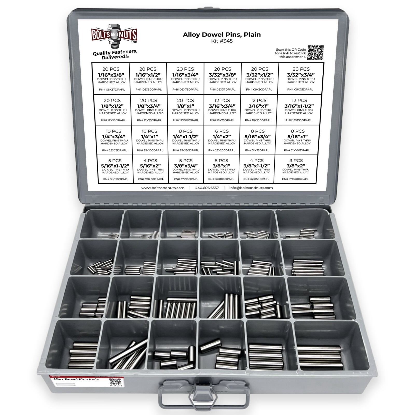 Plain Finish Hardened Alloy Dowel Pins Assortment – 293 PCS