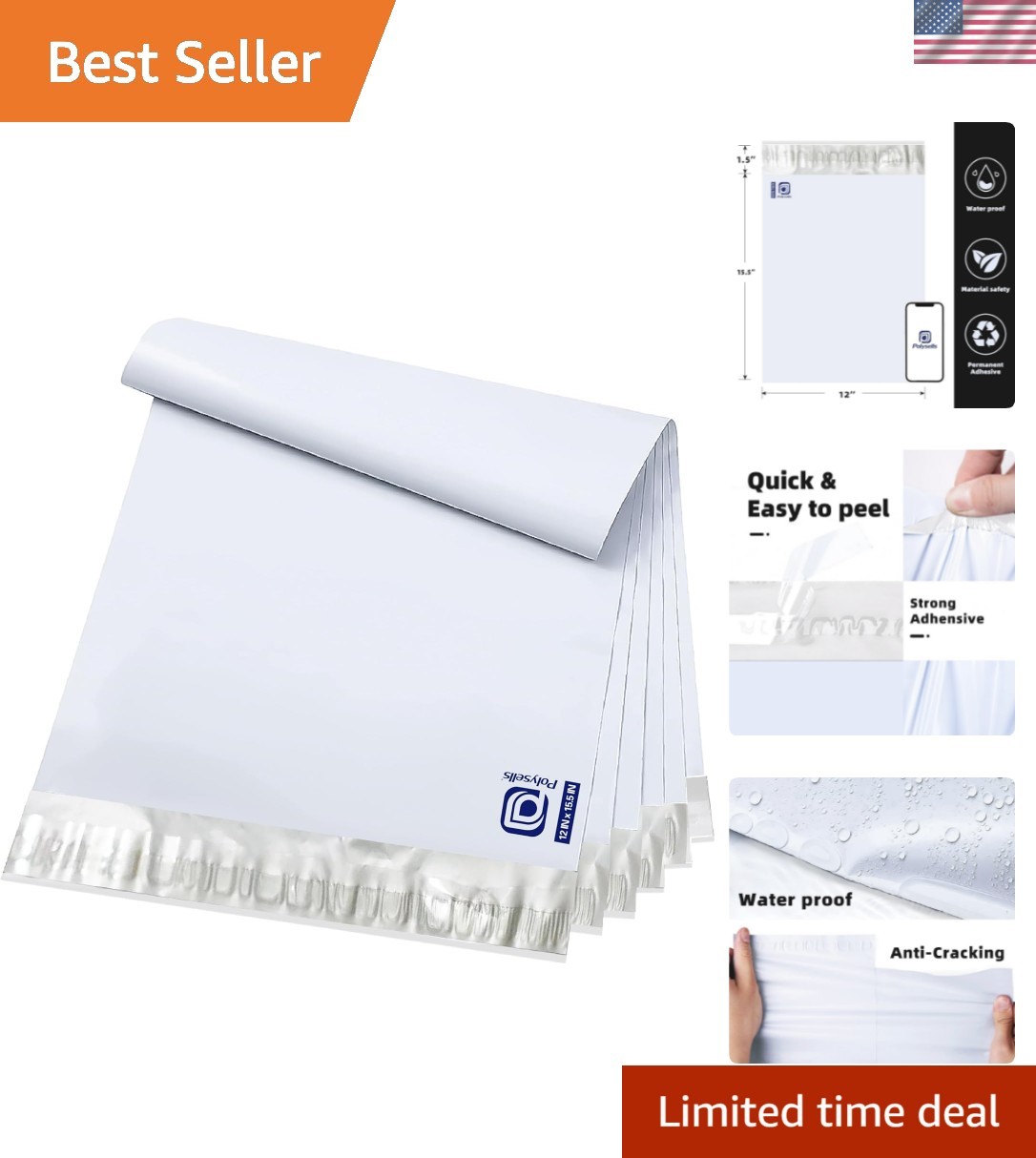 50 pcs 12×15.5 Inches White Poly Mailers Shipping Envelopes, Strong Adhesive …