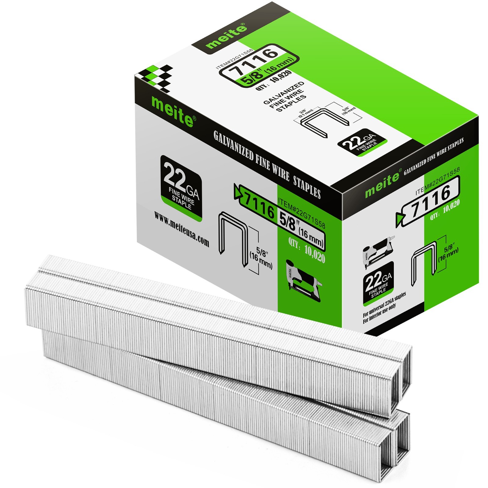 meite 22 GA 3/8″ Crown 3/16″ – 5/8″ Length Galvanized Upholstery Staples 71 Type