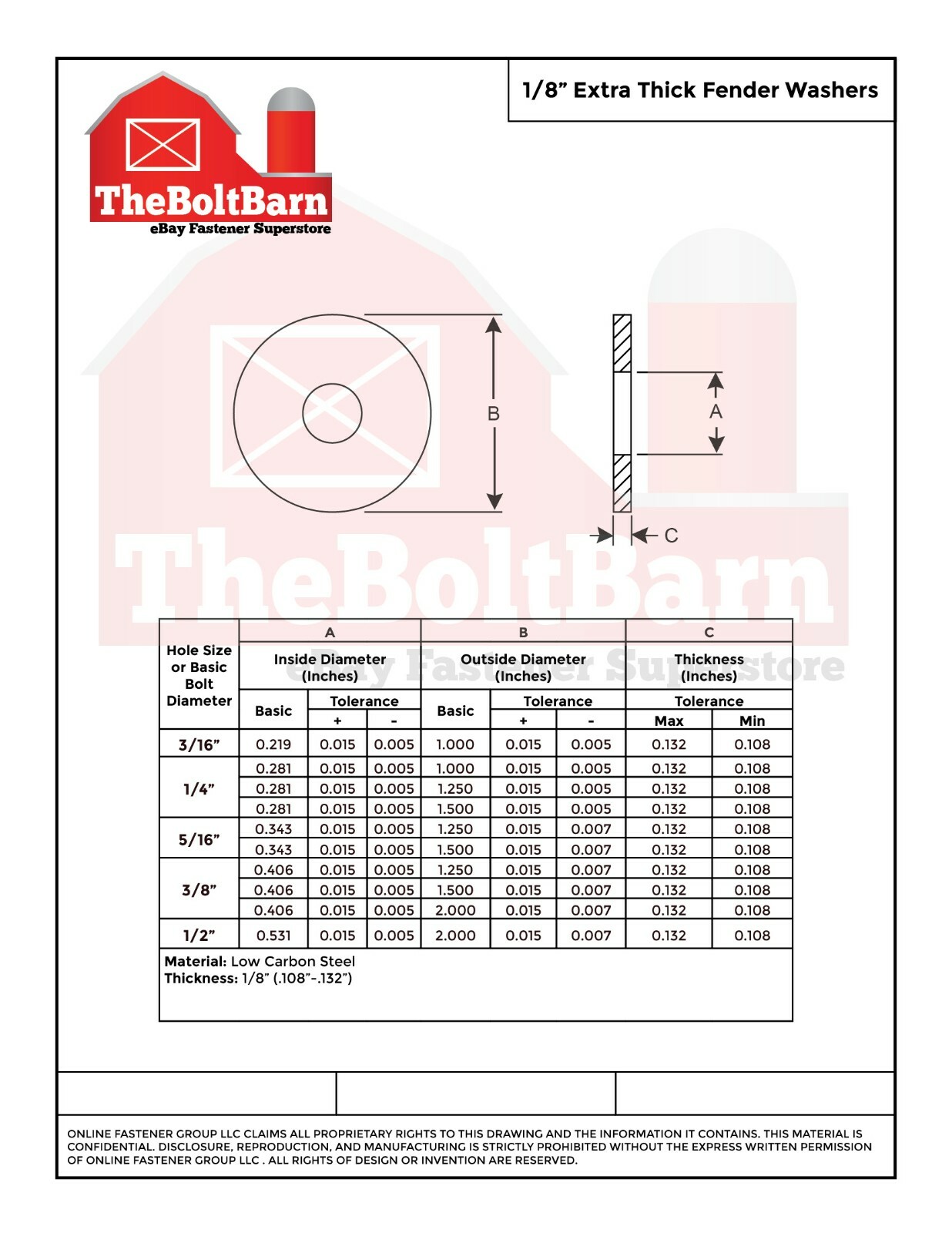 3/8″x2 Fender Washers 1/8″ Thick Low Carbon Steel Zinc (Pick Quantity)