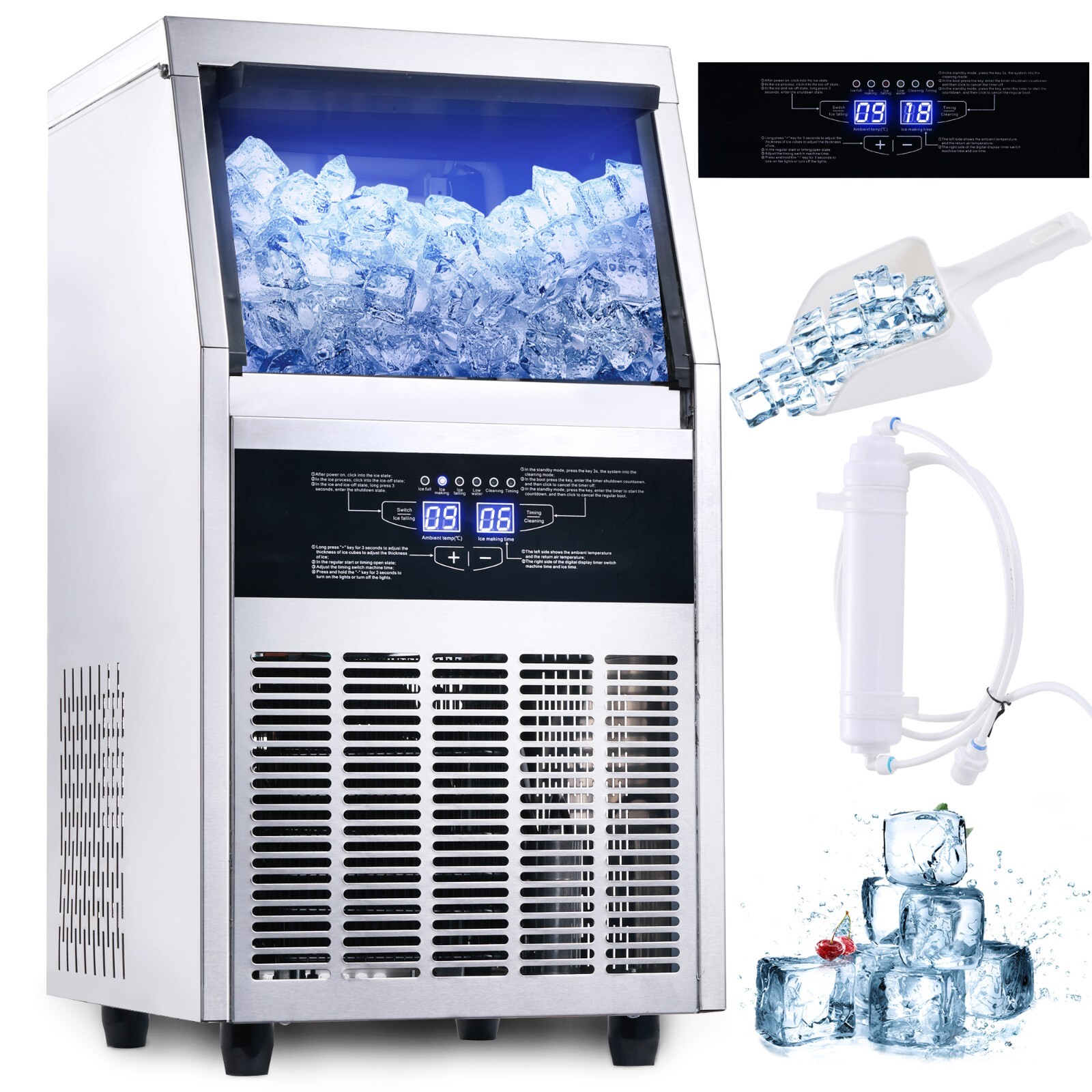 90lb Built-in Commercial Ice Maker Stainless Steel Bar Restaurant Cube Machine