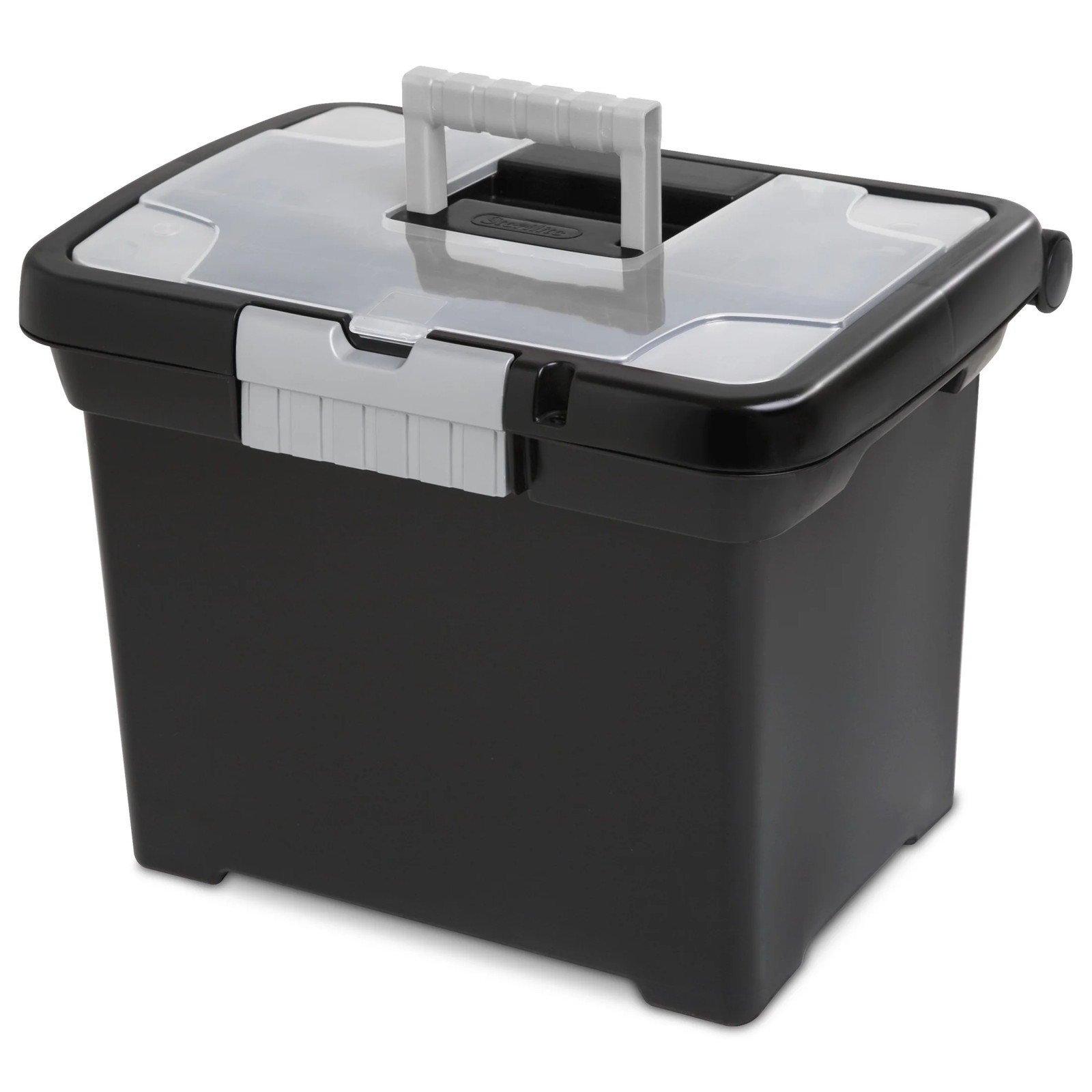 Portable File Box, Letter-Size Plastic File Storage Box with Handle and Divided