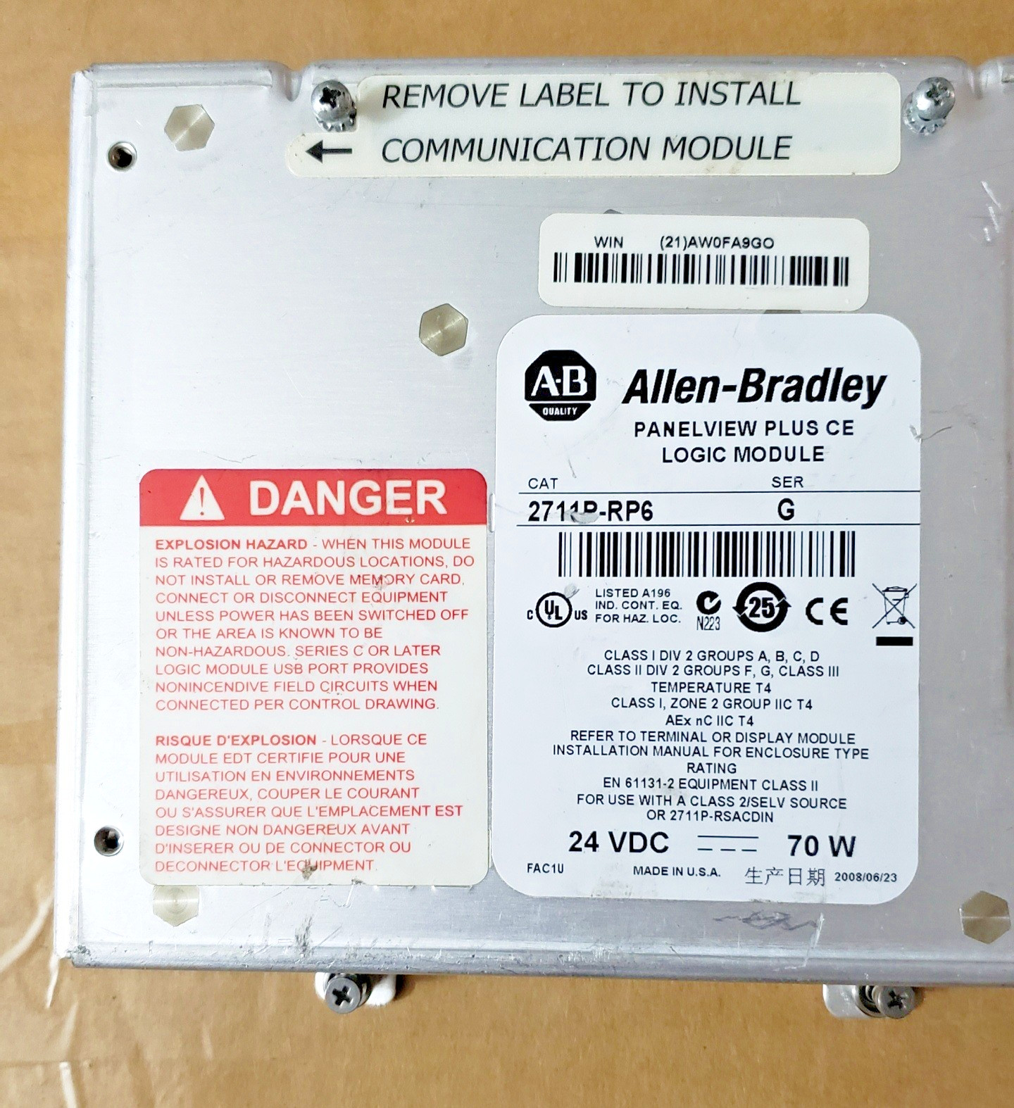 Allen Bradley 2711P-RP6 /G PanelView Plus Logic Module 128MB RAM/ FLASH *TESTED*