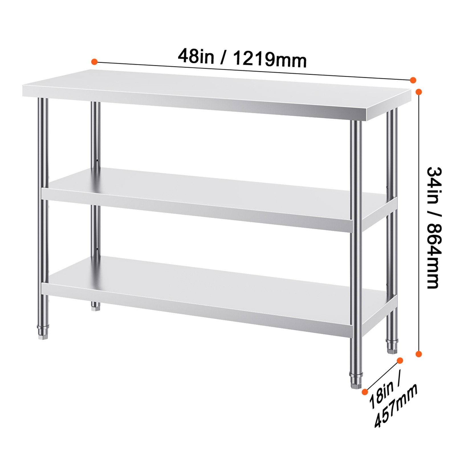 VEVOR Stainless Steel Food Prep Table Commercial Kitchen Work Table 18″x48″