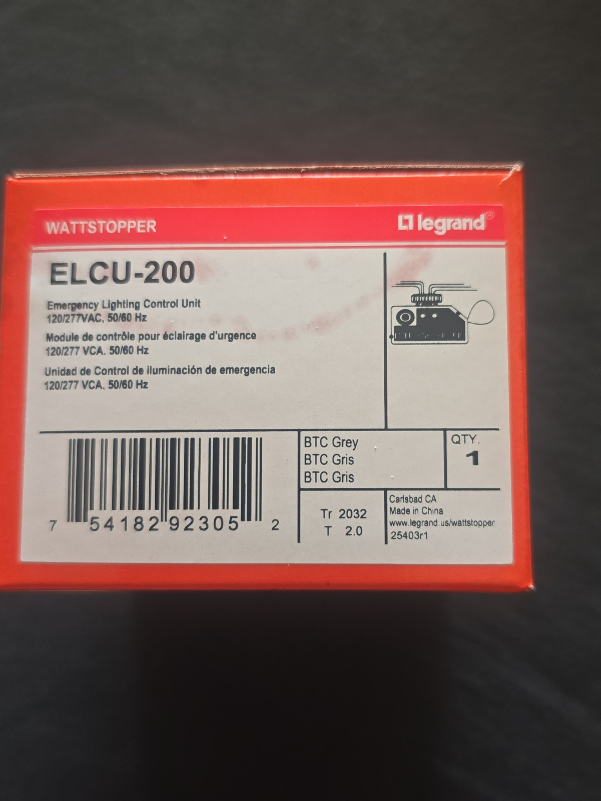 Legrand Wattstopper ELCU-200 Emergency Lighting Control Unit 120VAC