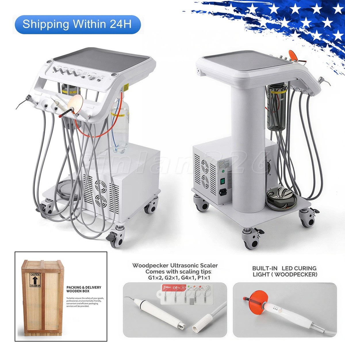 Dental mobile Delivery Unit Treatment Cart with Compressor scaler Curing Light
