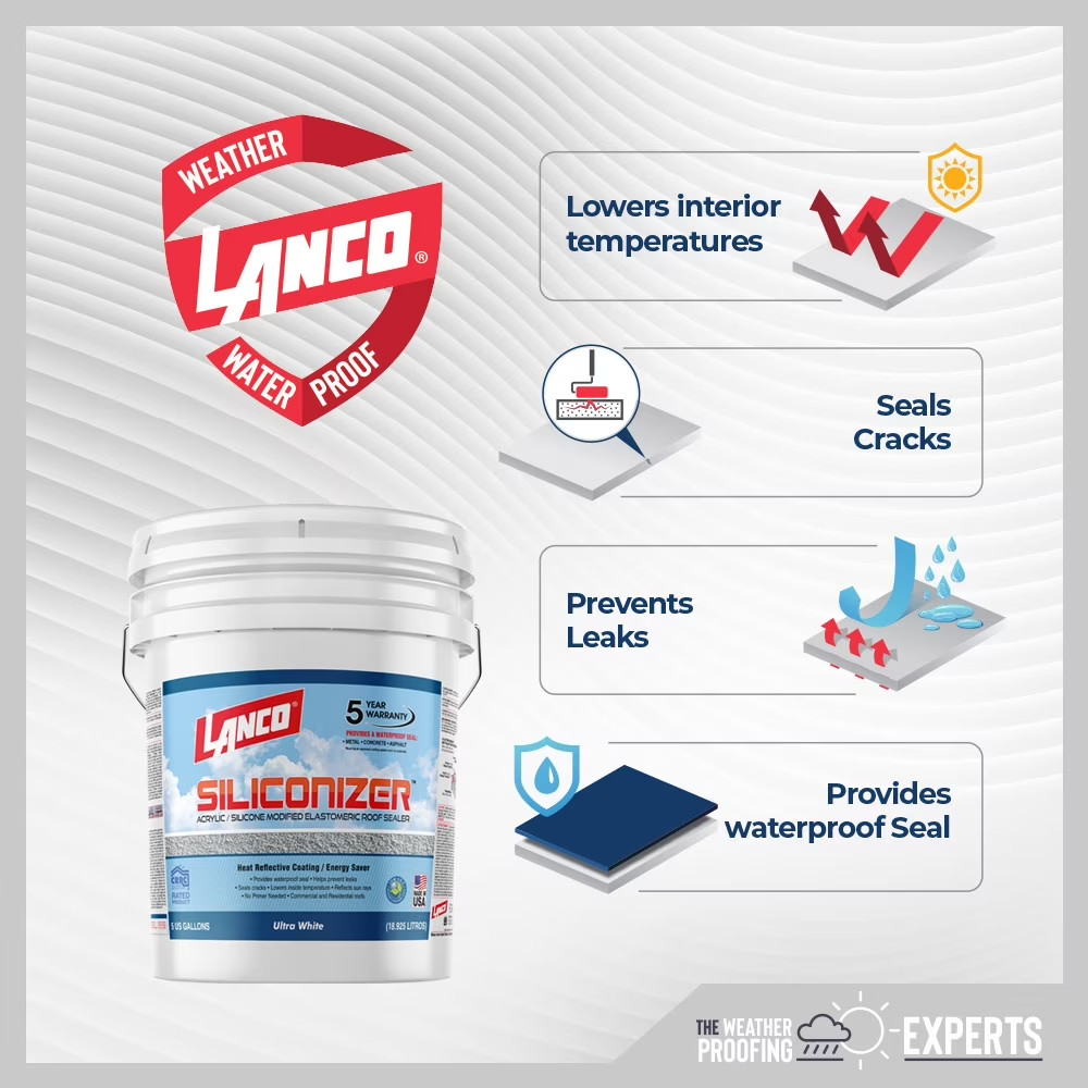 Lanco Siliconizer Acrylic Elastomeric White Reflective Roof Sealer, 5 gallon