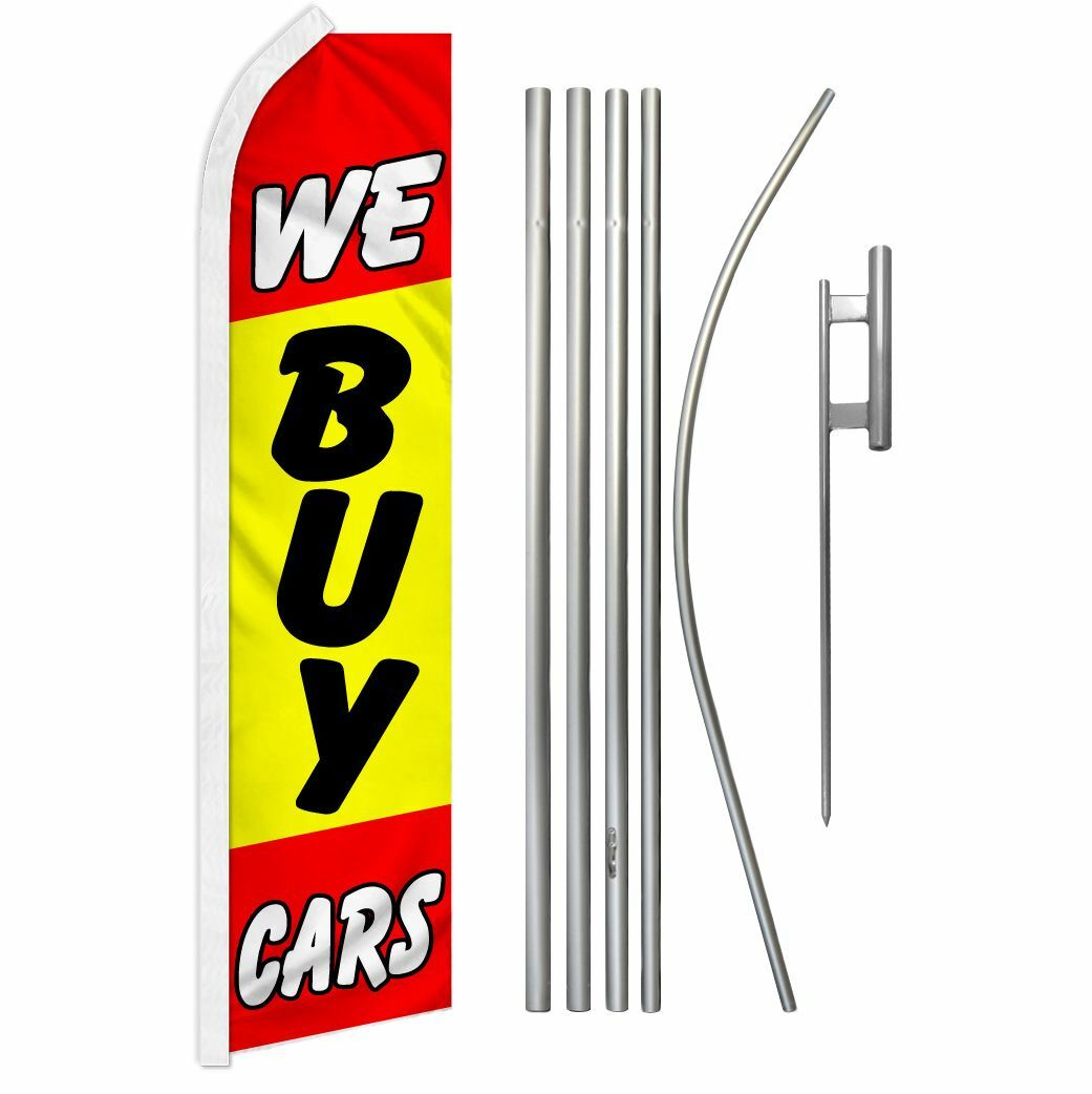 «WE BUY CARS» Advertising Super Flag & Pole Kit auto car dealership