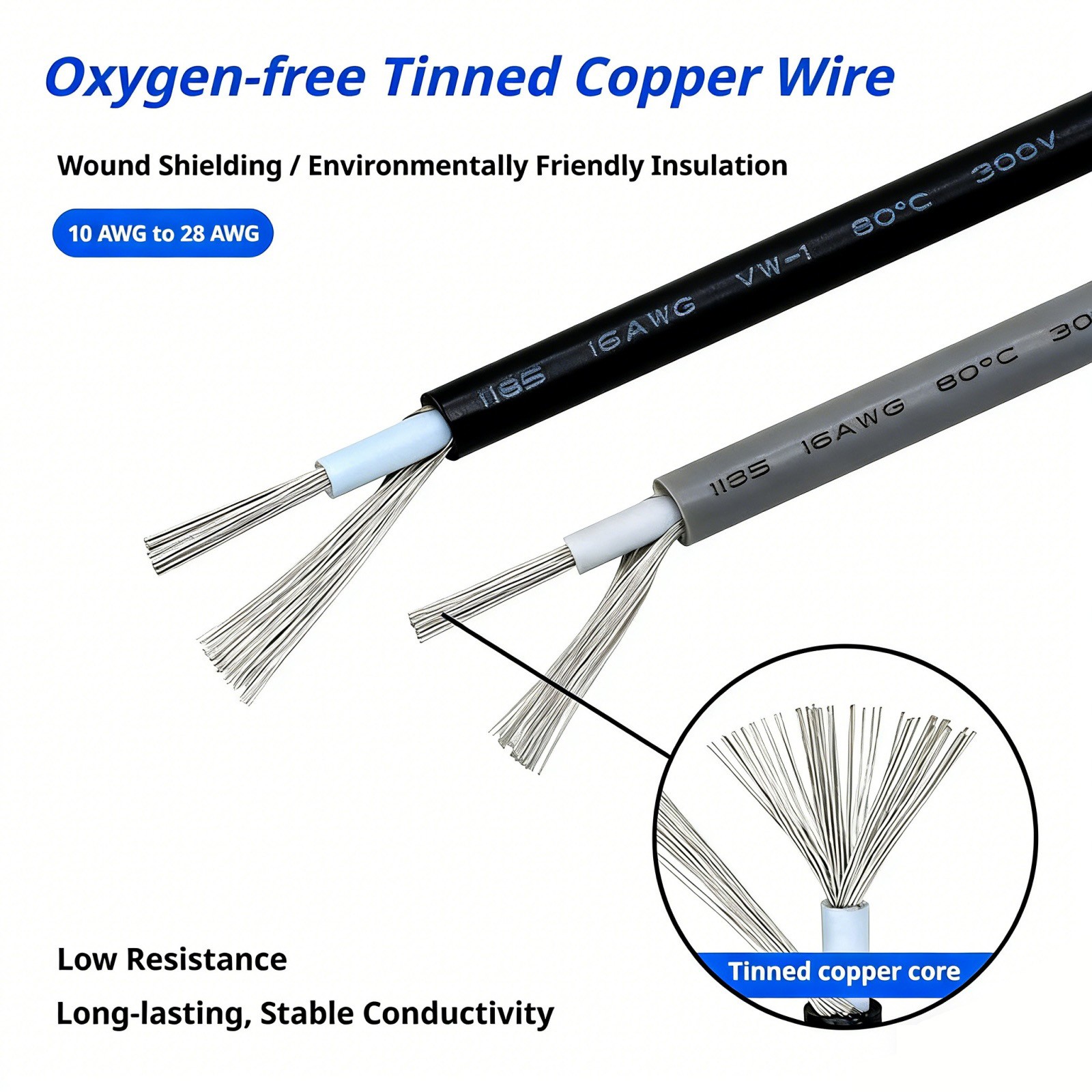UL1185 Shielded Wire 28/26/24/22/20/18/16/14/10AWG Audio Signal Wire Single Core