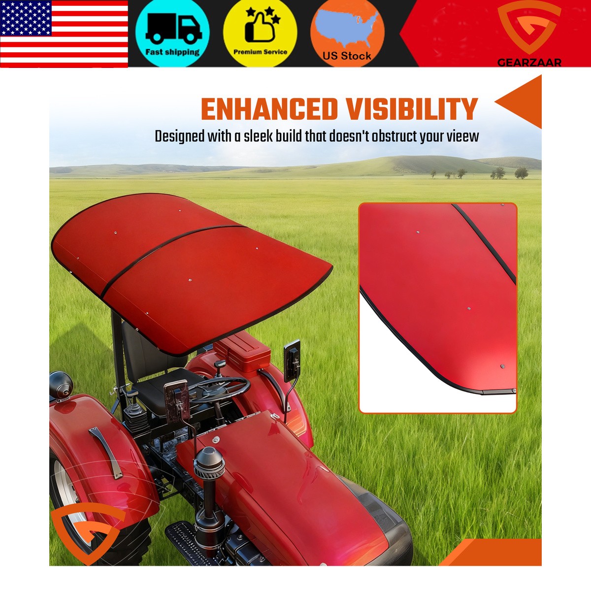 Sun Shield Tuff Top Tractor Canopy For 2″ x 2″ or 2″ x 3″ ROPS 48″ X 52″ Red Sun