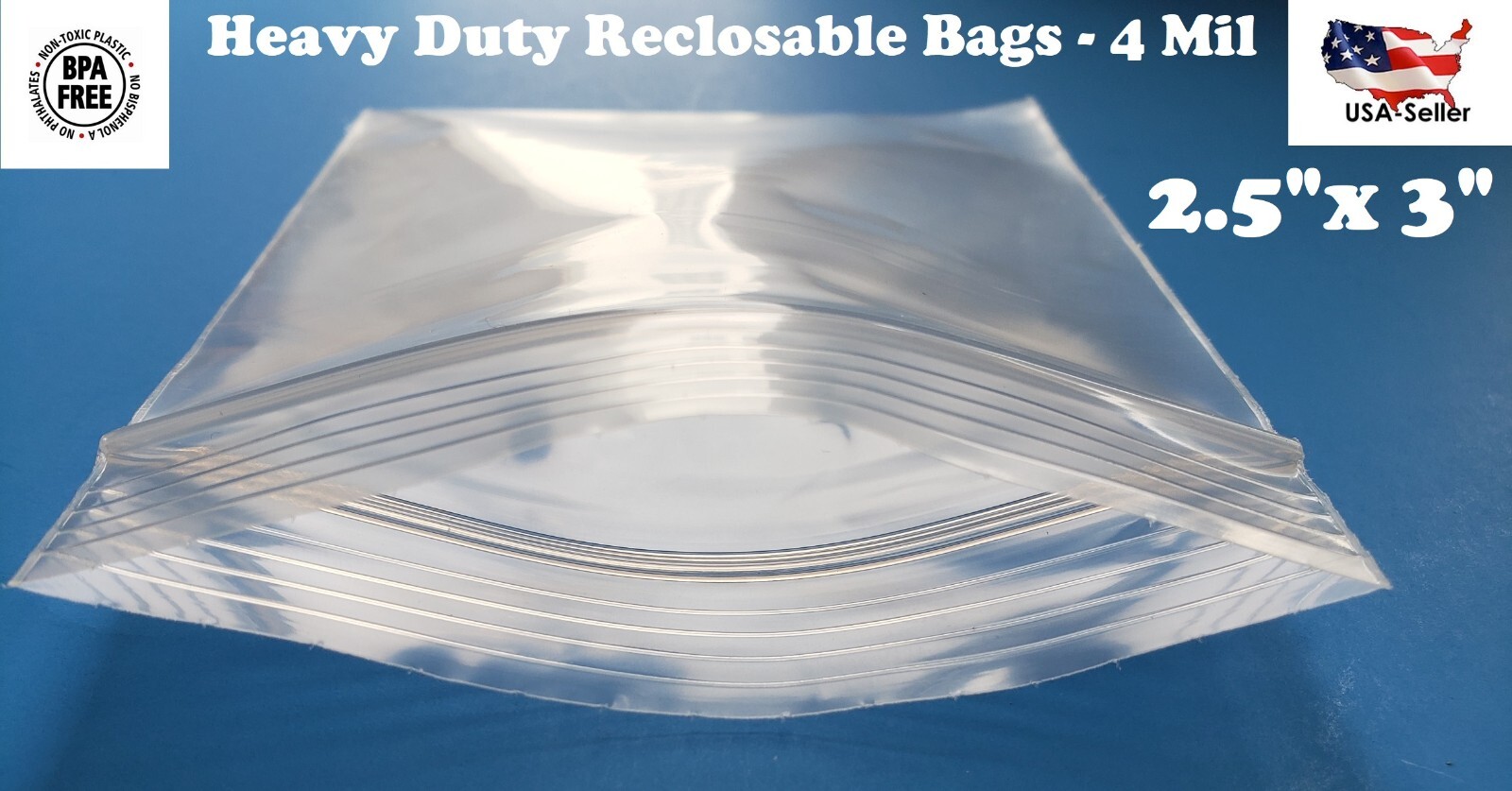 2.5″x 3″ Clear 4 Mil Plastic Zip Seal Bag Reclosable Top Lock Small Baggie 4Mil