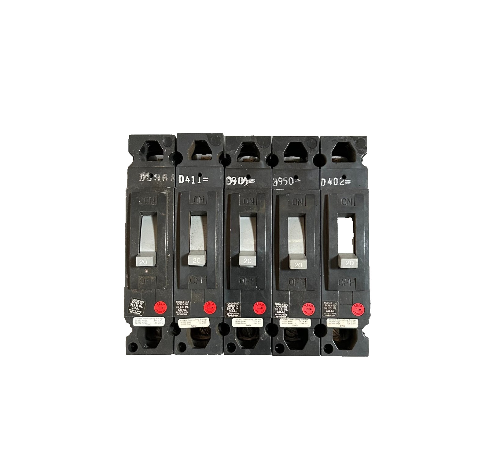 GE THED113020 Circuit Breaker 20A 1-Pole 277VAC – Lot of 5