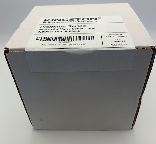 Kingston Industrial Vinyl Label Tape 4″ x 150′ Black – Premium Series Sealed