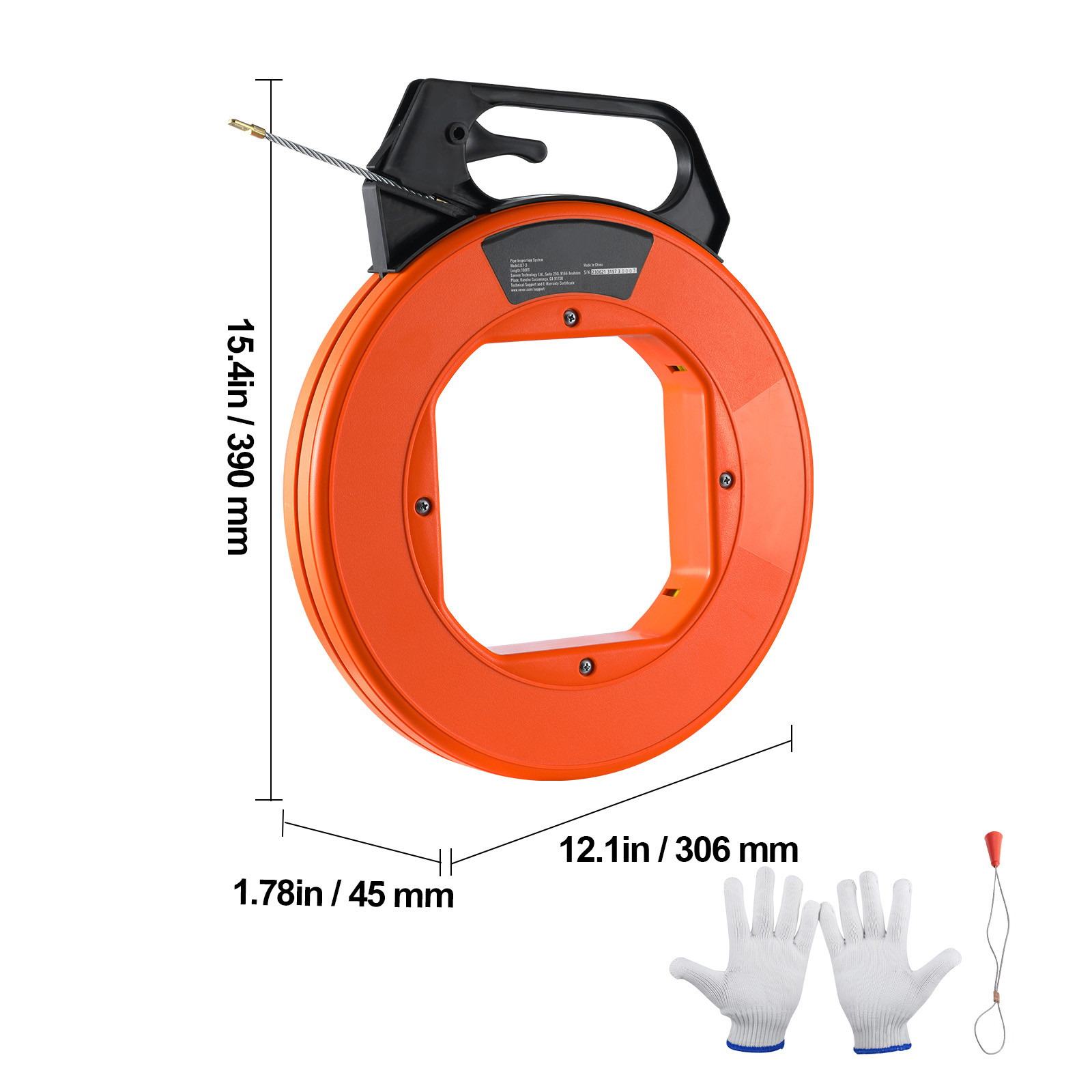 VEVOR Fish Tape Wire Cable Line Puller 100ft 3/16in Fiberglass High Plastic Case