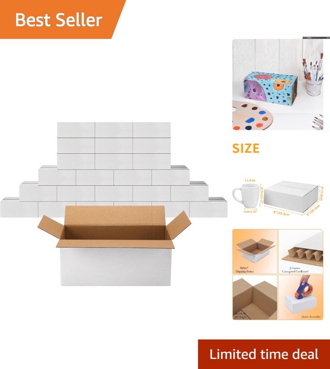 Versatile 8x8x3 Small Shipping Boxes Set of 25 – Reliable Protection for Items