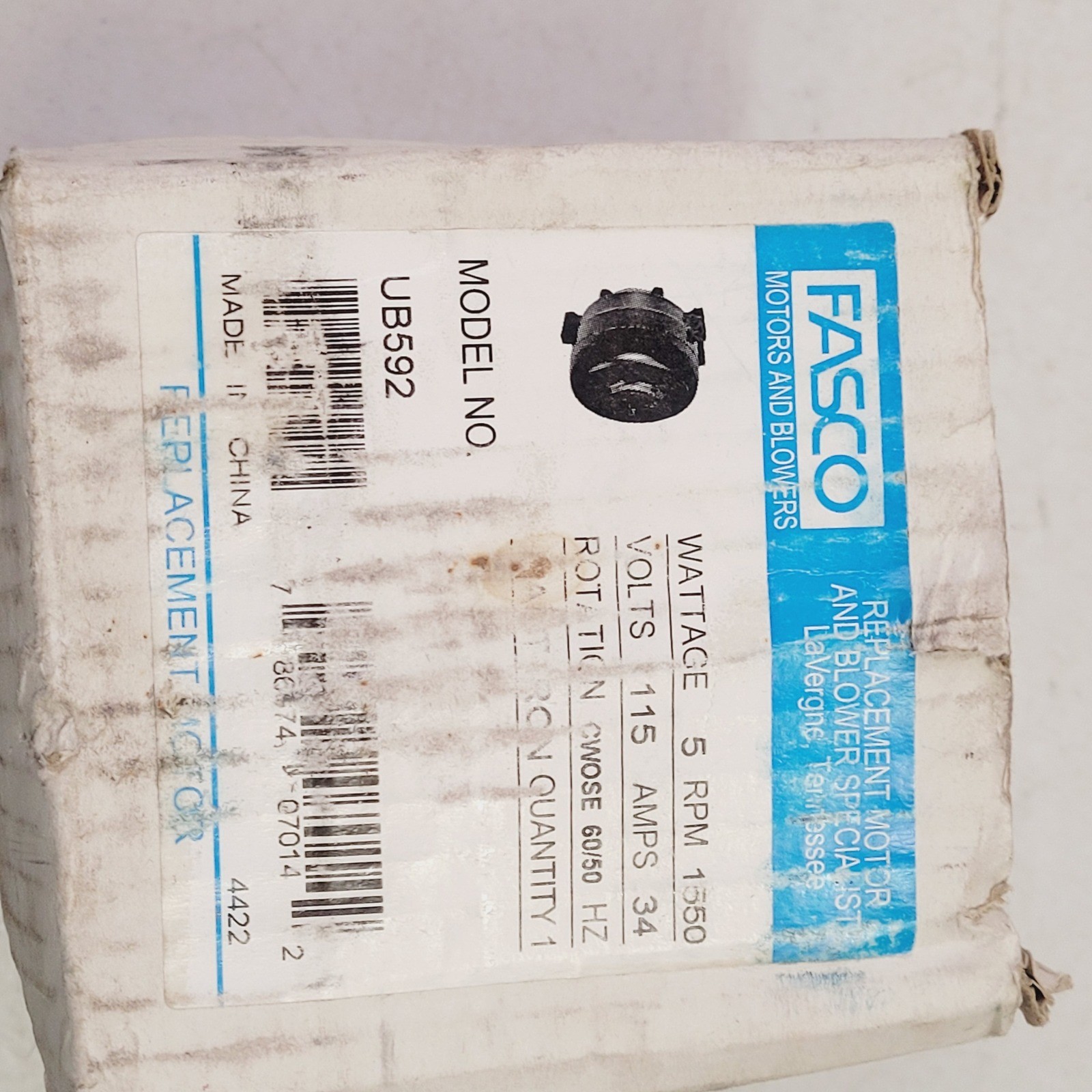 Fasco UB592 Unit Bearing Motor