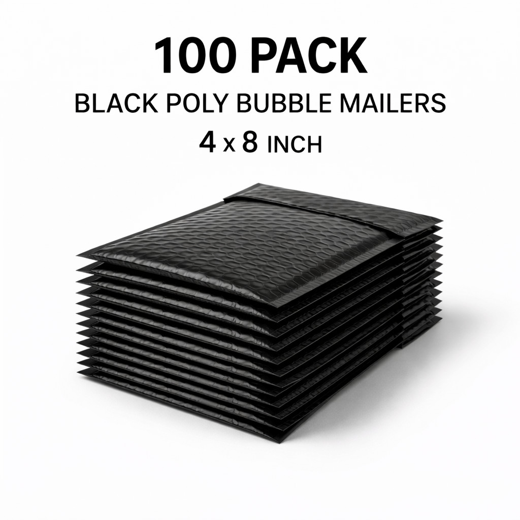 100 Pack Black Poly Bubble Mailers #000 4×8 Water Resistant Shipping Envelopes