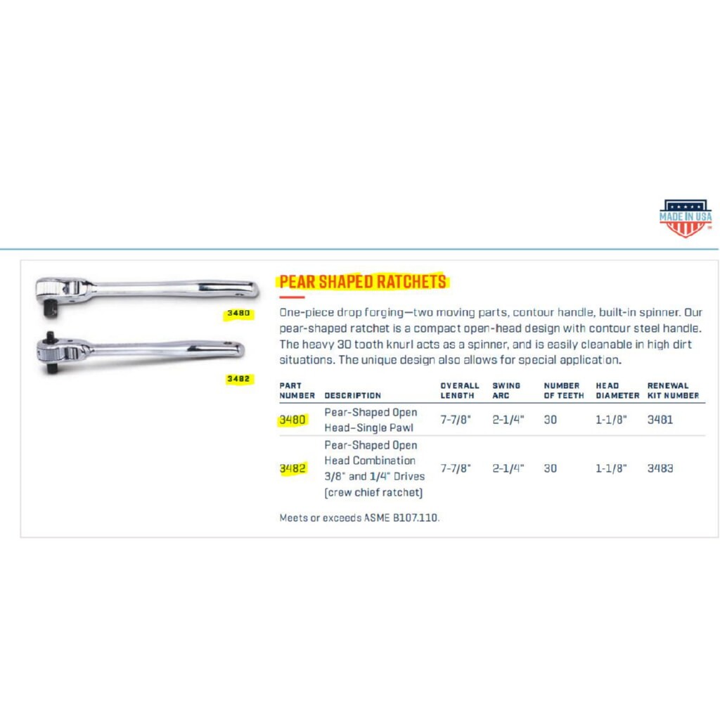 Wright 3480 3/8″ Drive Pear Shaped Ratchet Open Head Chrome 30 Teeth 7-7/8″