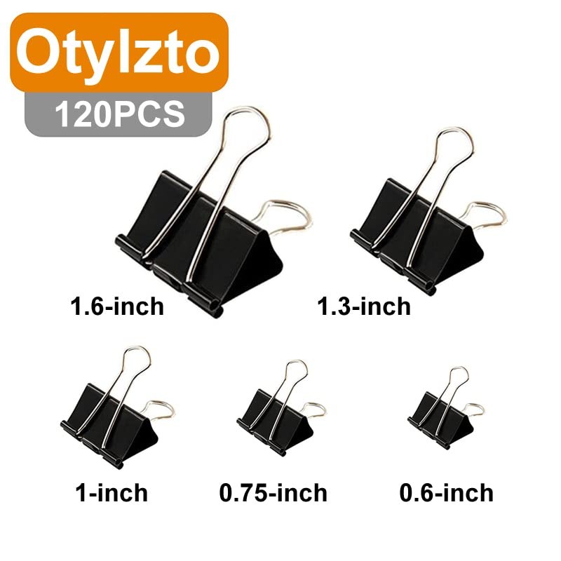 120Pcs Binder Clips Assorted Size, Office Clips with Clear Storage Container
