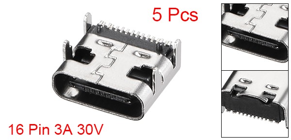 5pcs PCB USB Connector Type-C 3.1 16Pin Female Jack Fast Charging Socket