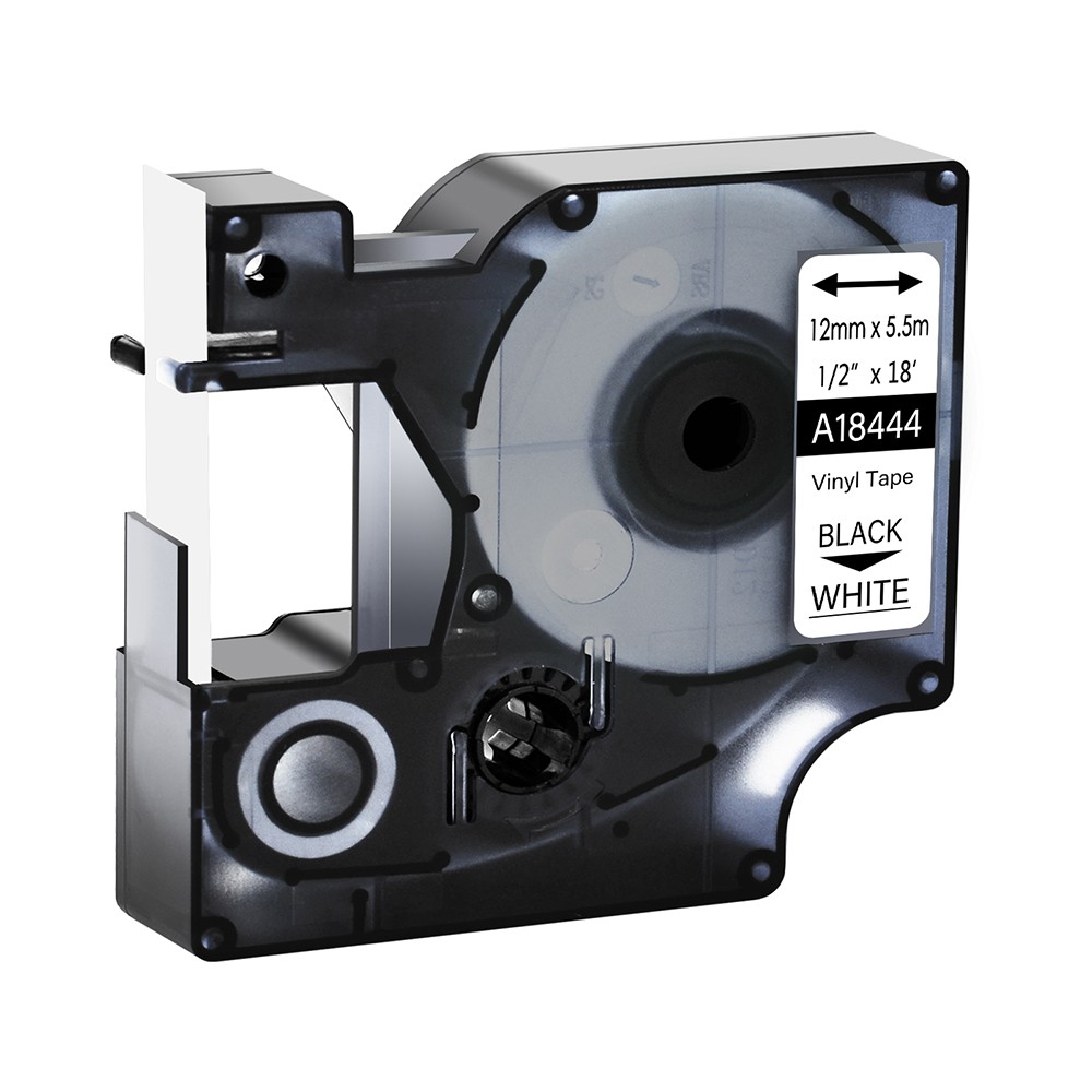 Vinyl Label Tape 18444 Black/White 12mm For DYMO Rhino 3000 4200 5200 6000