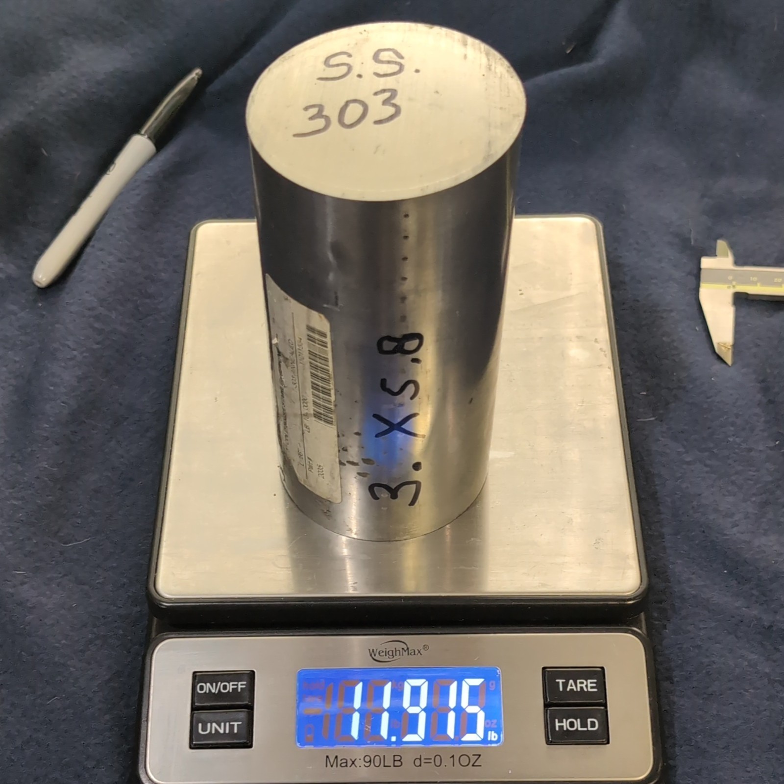 303 Stainless Steel Round Rod 3 in OD x 5.8 in Length Solid Bar Stock