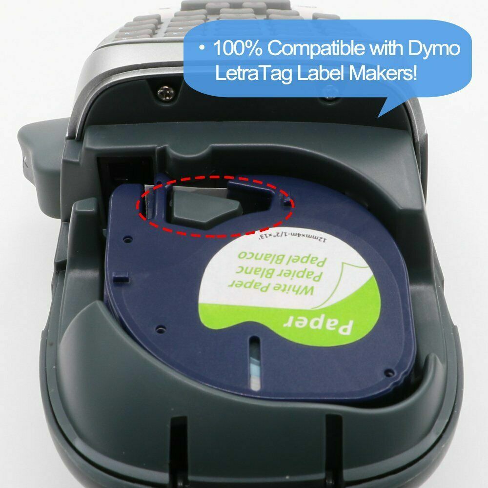 Compatible DYMO LetraTag Refills 91330 White Paper Label Tape 12mm LT-100H 1/2