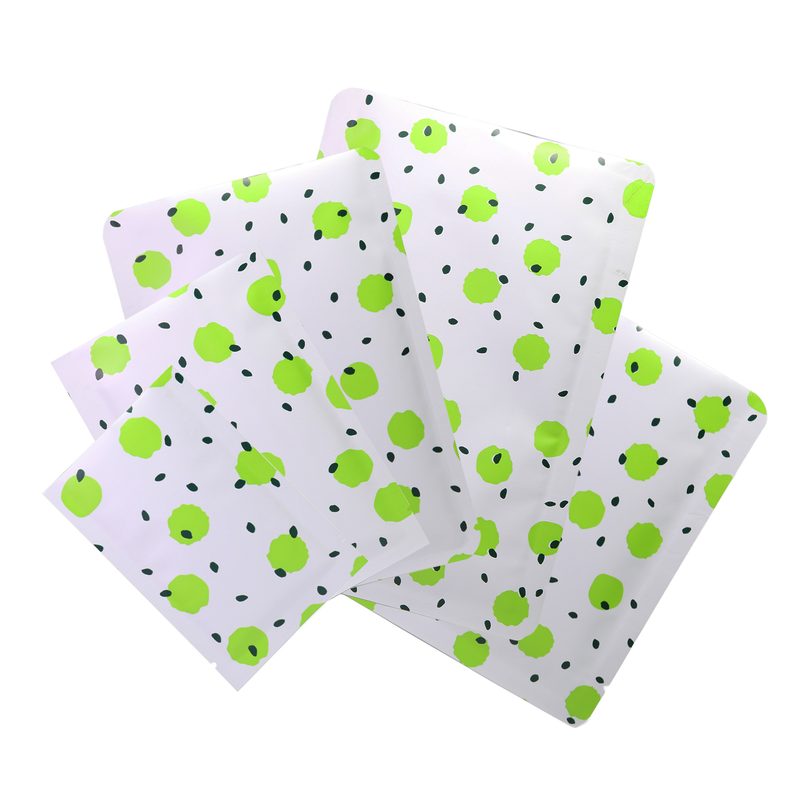 Flat Matte Green Patterned Design Open-Top Heat-Sealable Packaging Pouches