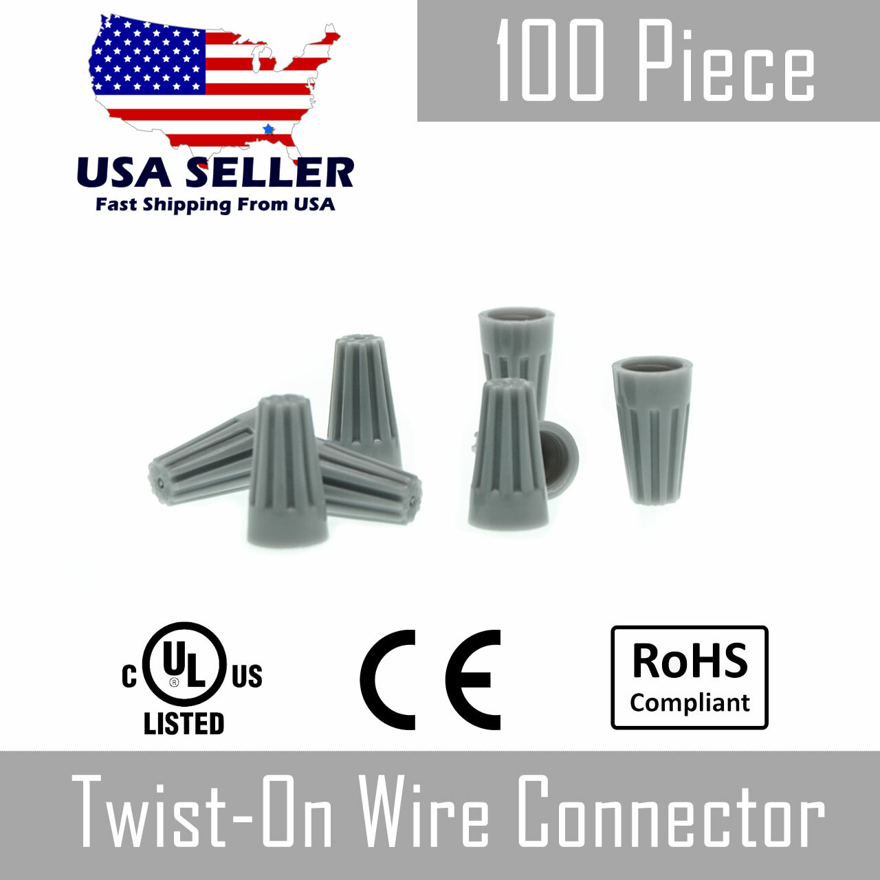 100pcs Gray Twist-On Wire Connector Connection Nuts 22-16 AWG Gauge Barrel Screw
