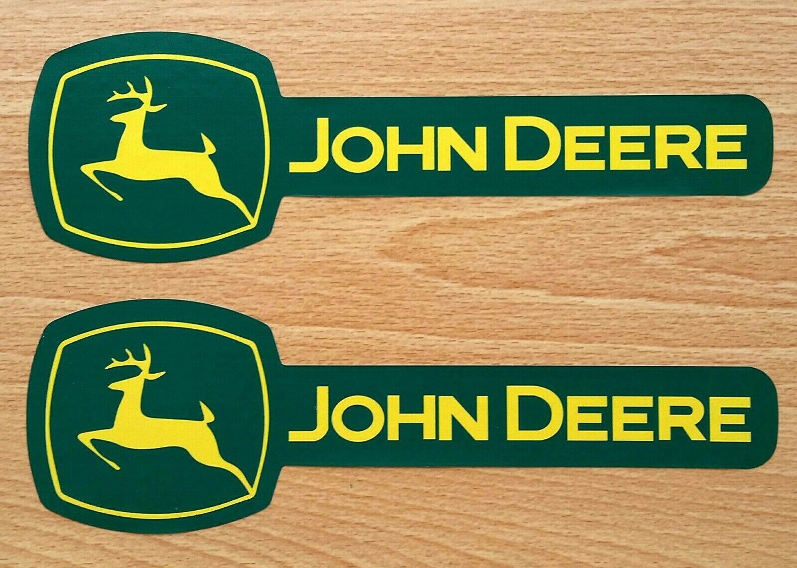2 (TWO) JOHN DEERE 7.75″ x 2.5″ VINYL DECAL STICKERS & FREE USA FLAG