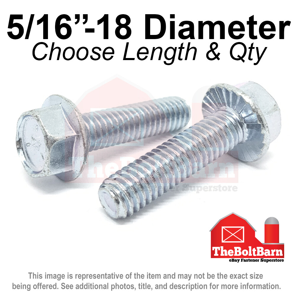 5/16″-18 Grade 5 Serrated Hex Flange Screws Frame Bolts Zinc (Pick Length & Qty)