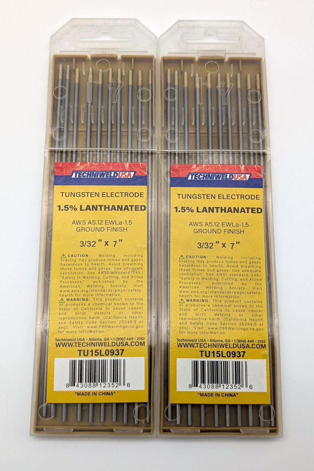 Techniweld Tungsten Electrodes 3/32″ x 7″ TU15L0937 1.5% Lanthanated Pack of 20
