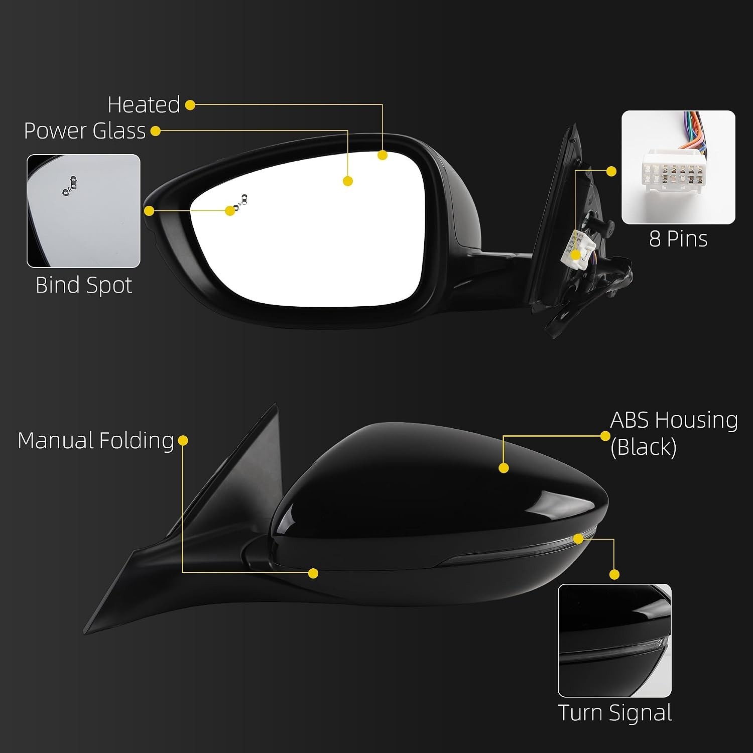 Left Driver Side Mirror 2023-2026 Honda Accord Power Glass Blind Spot Manual Fol