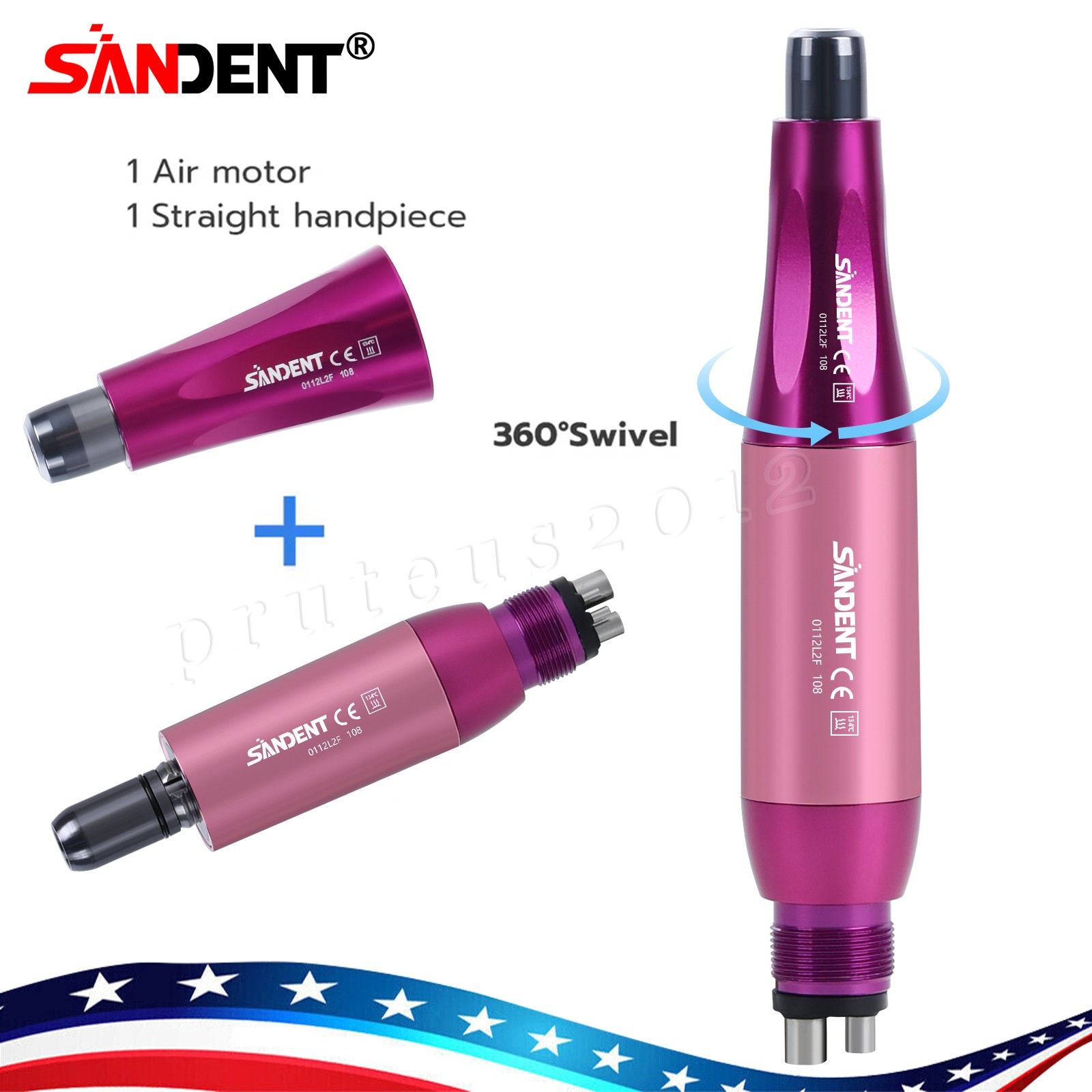 Dental Hygiene Prophy Handpiece Air Motor 4Holes 4:1 Nose Cone 360°Swivel
