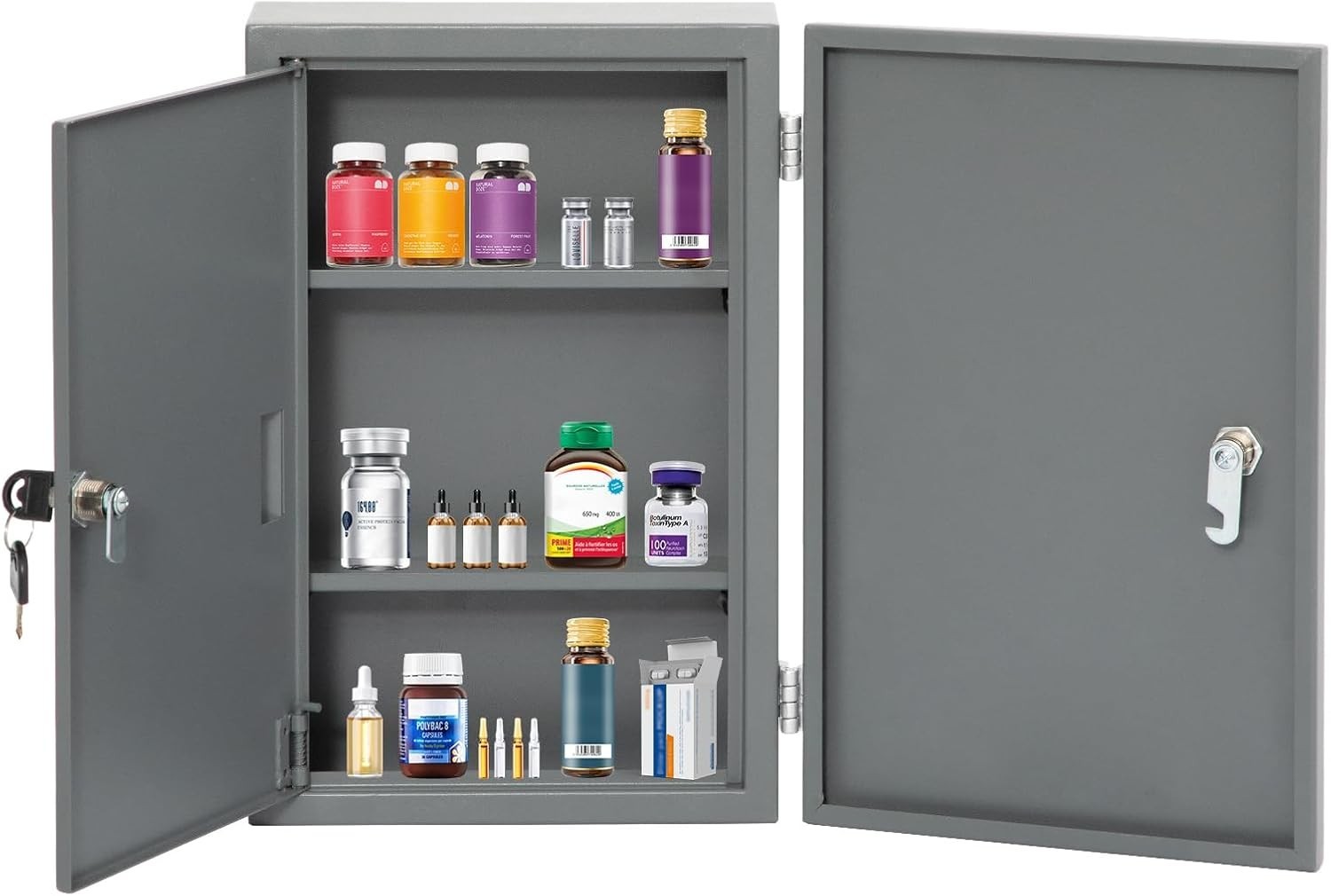 Double Door, Double Lock Wall Mounted Storage Cabinet, Childproof, Anti-theft