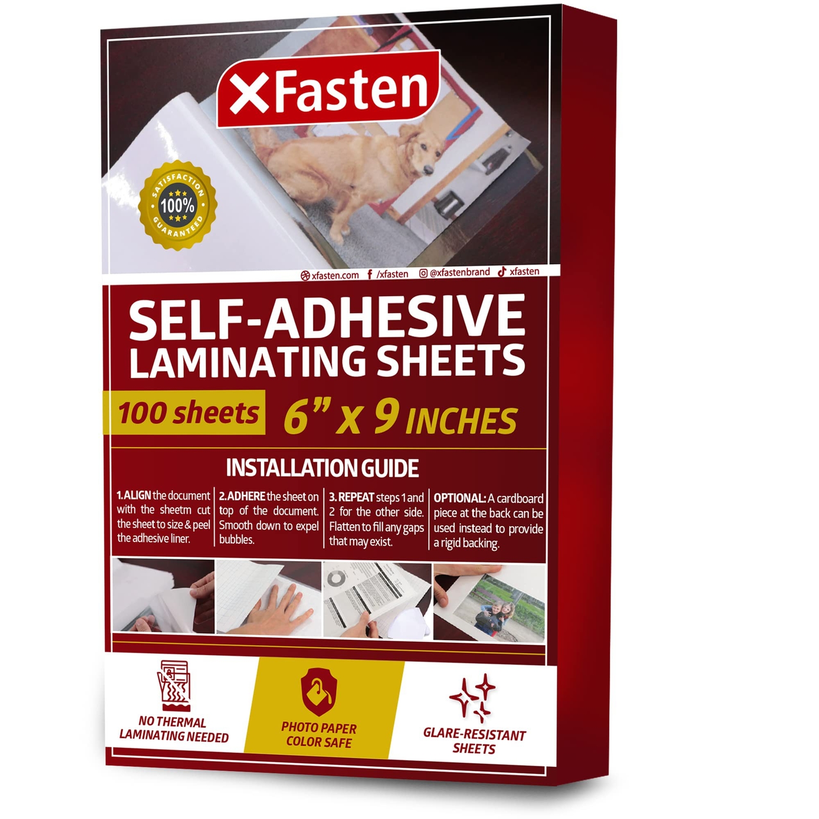 XFasten Self-Adhesive Laminating Sheets, 6 x 9 Inches, Pack of 100, 4.76 mil,…