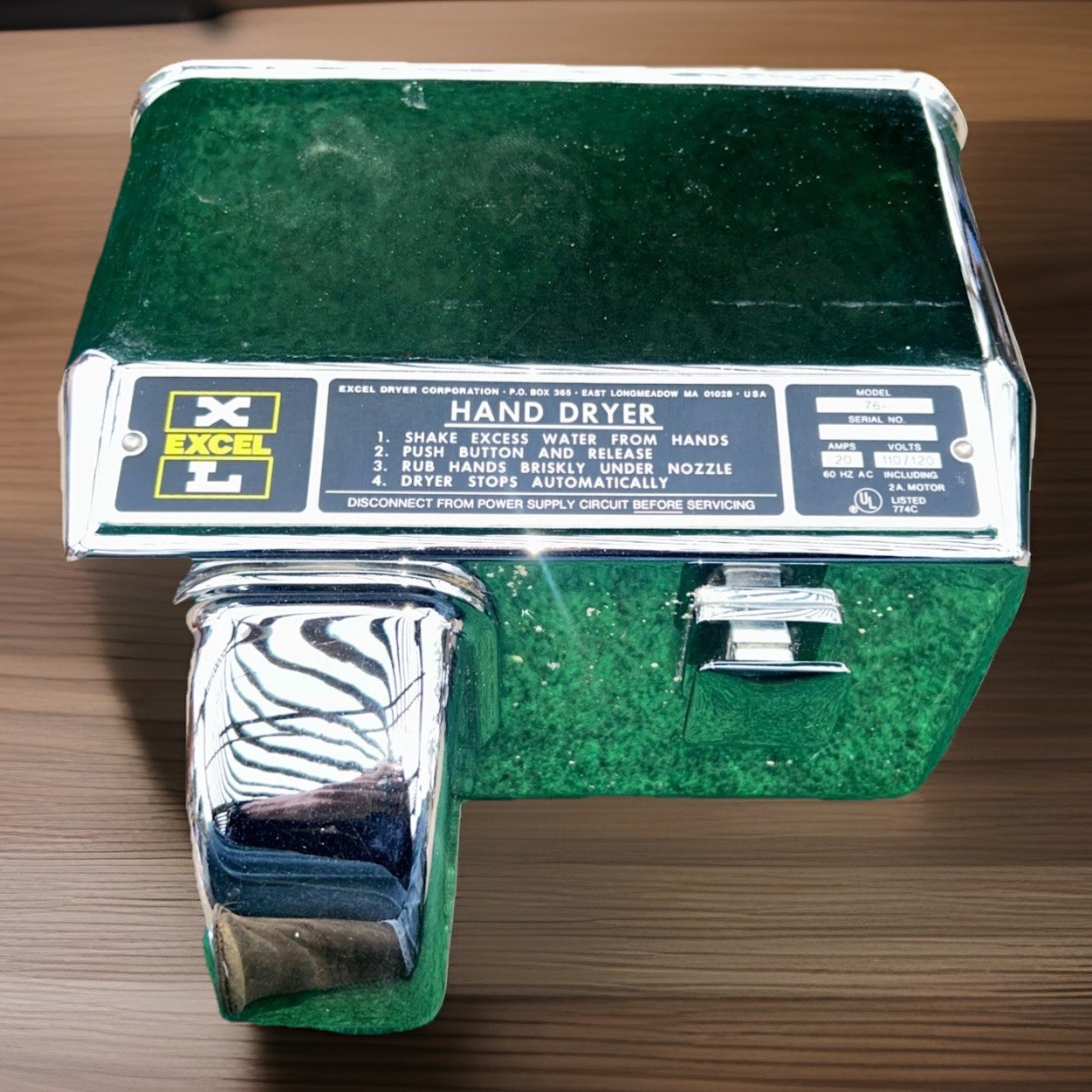 Vintage Rare Excel Hand Dryer 76C 1950s 110/120V Chrome Heater Dryer Commercial