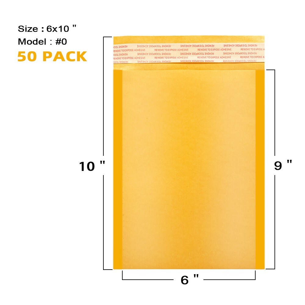Coolpkg 50pcs #0 6×10 Kraft Bubble Mailers Self Seal Padded Envelopes 6″x10″