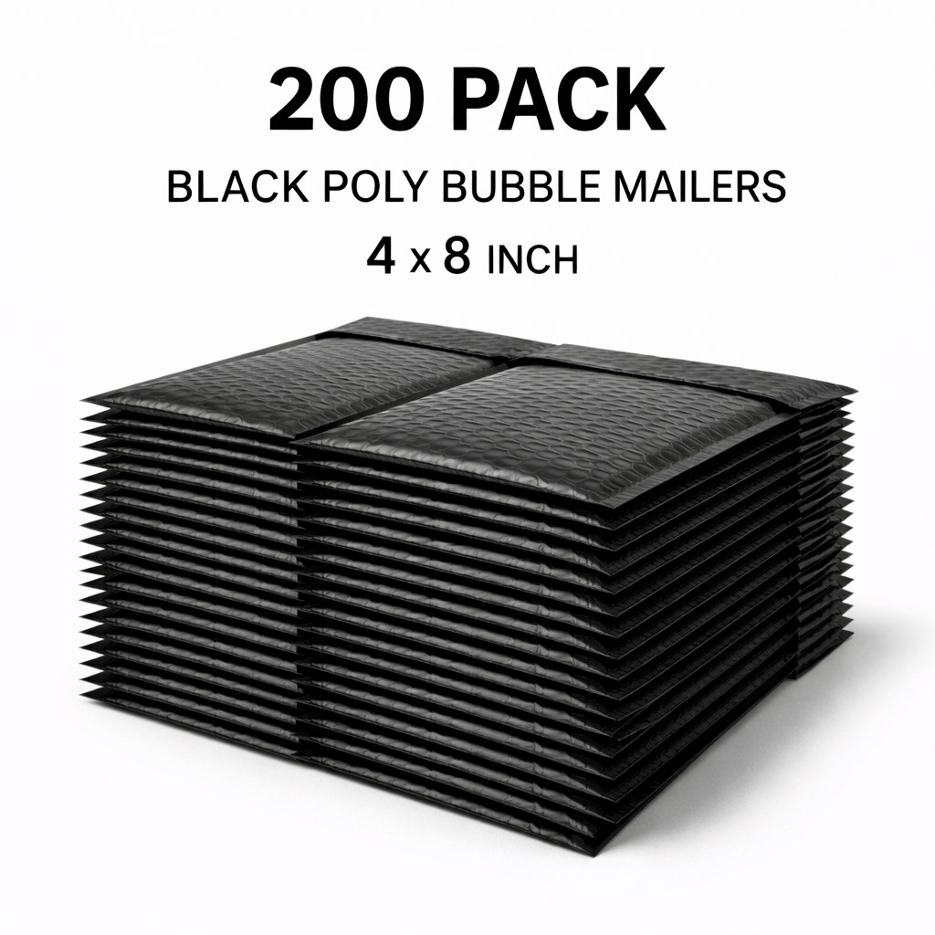 200 Pack Black Poly Bubble Mailers #000 4×8 Water Resistant Padded Envelopes
